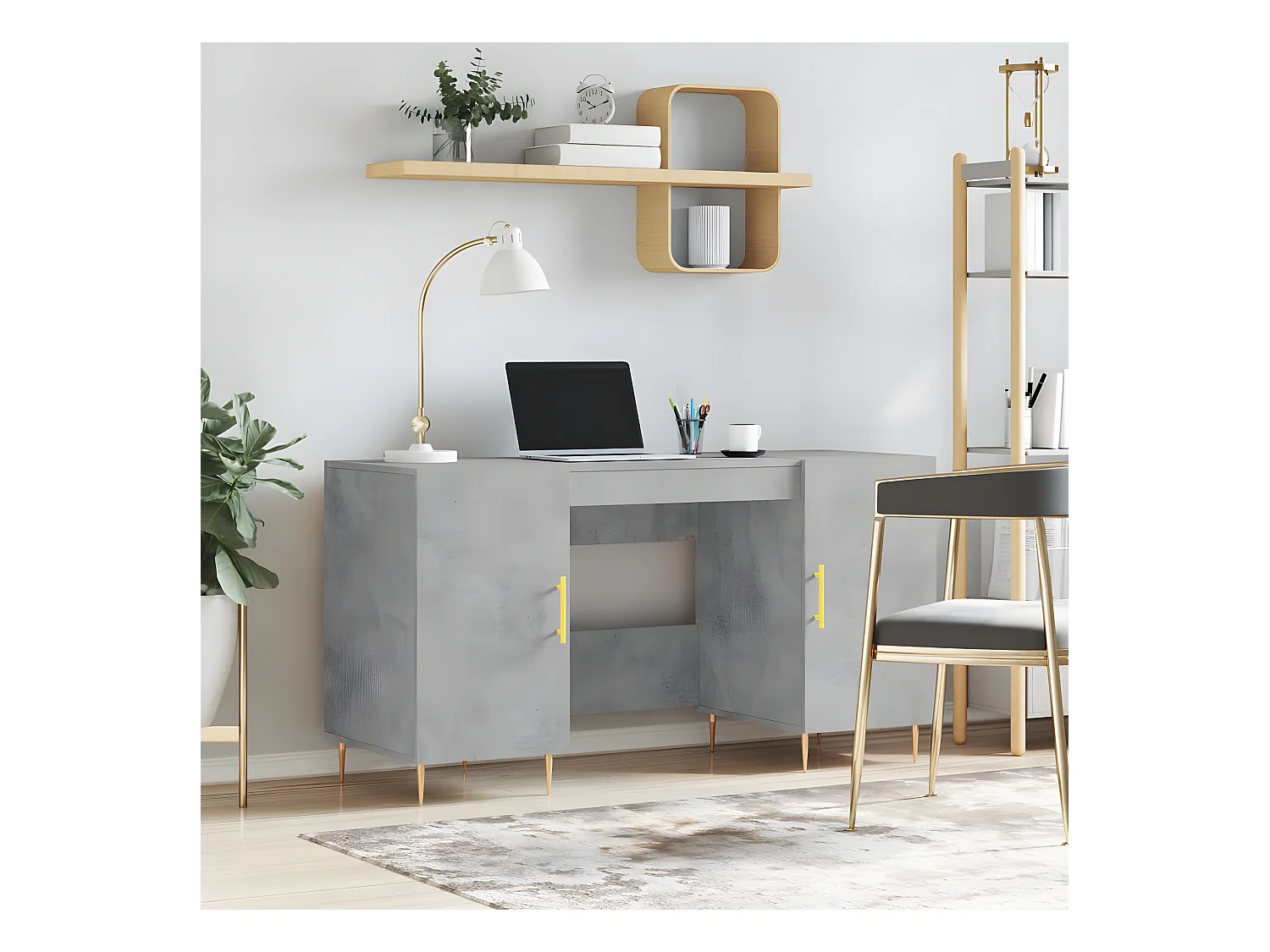 Bureau gris béton 140x50x75 cm bois d'ingénierie