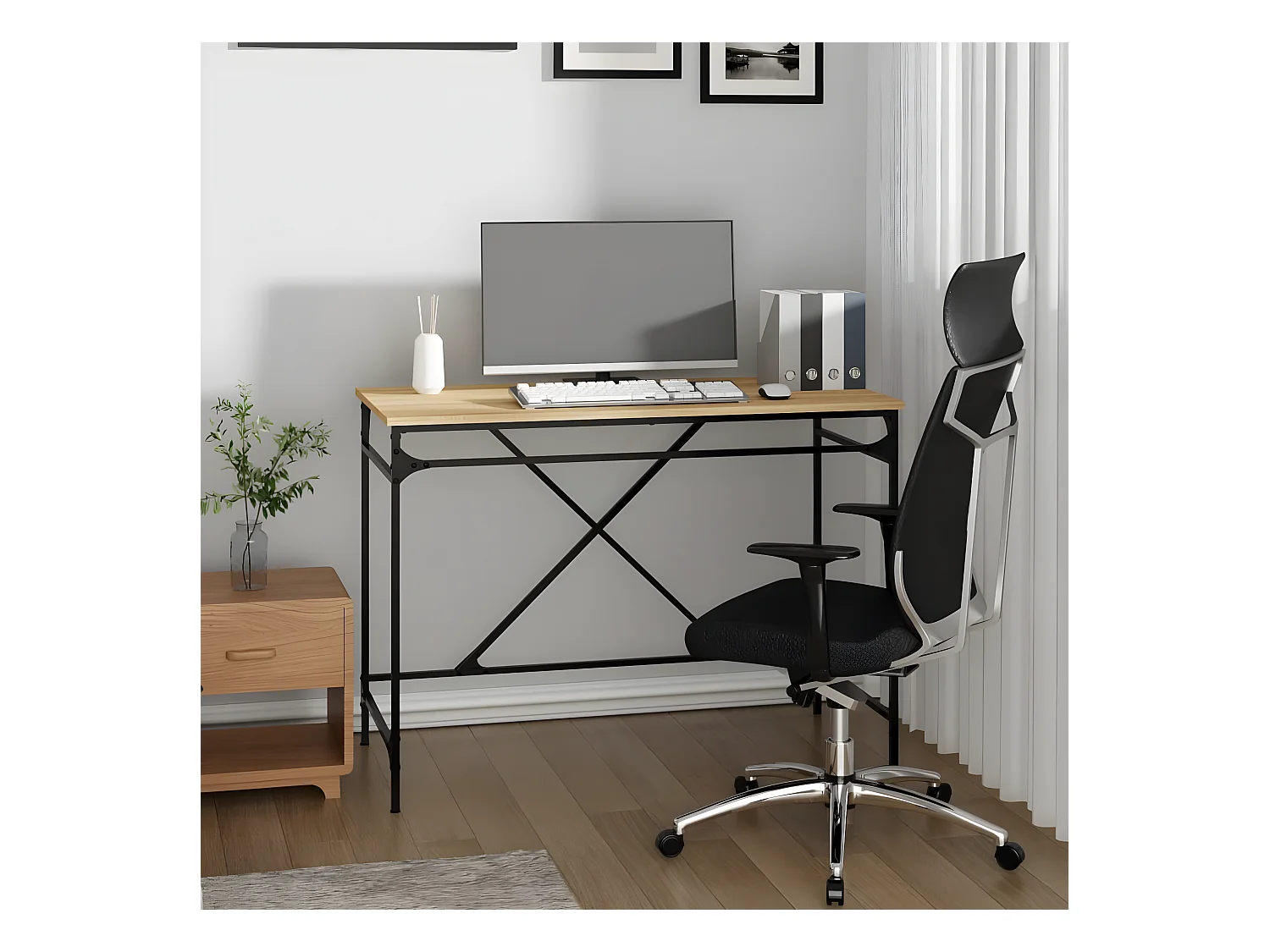 Bureau chêne sonoma 100x50x75 cm bois d'ingénierie et fer