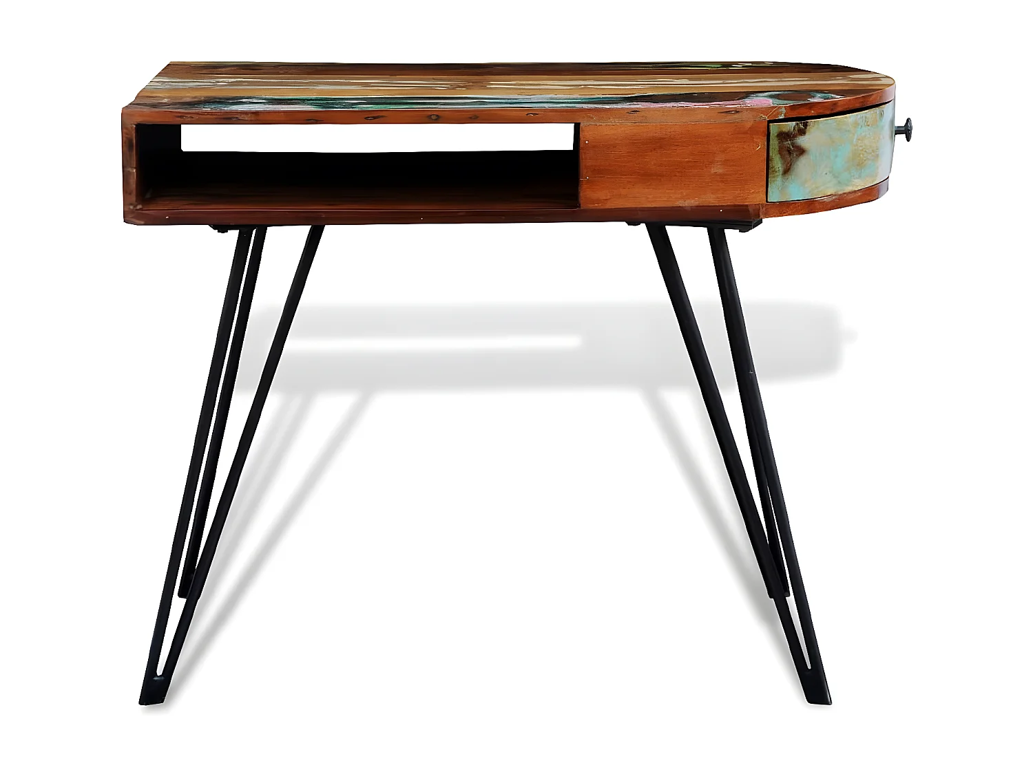 Bureau avec pieds en fer Bois de récupération solide