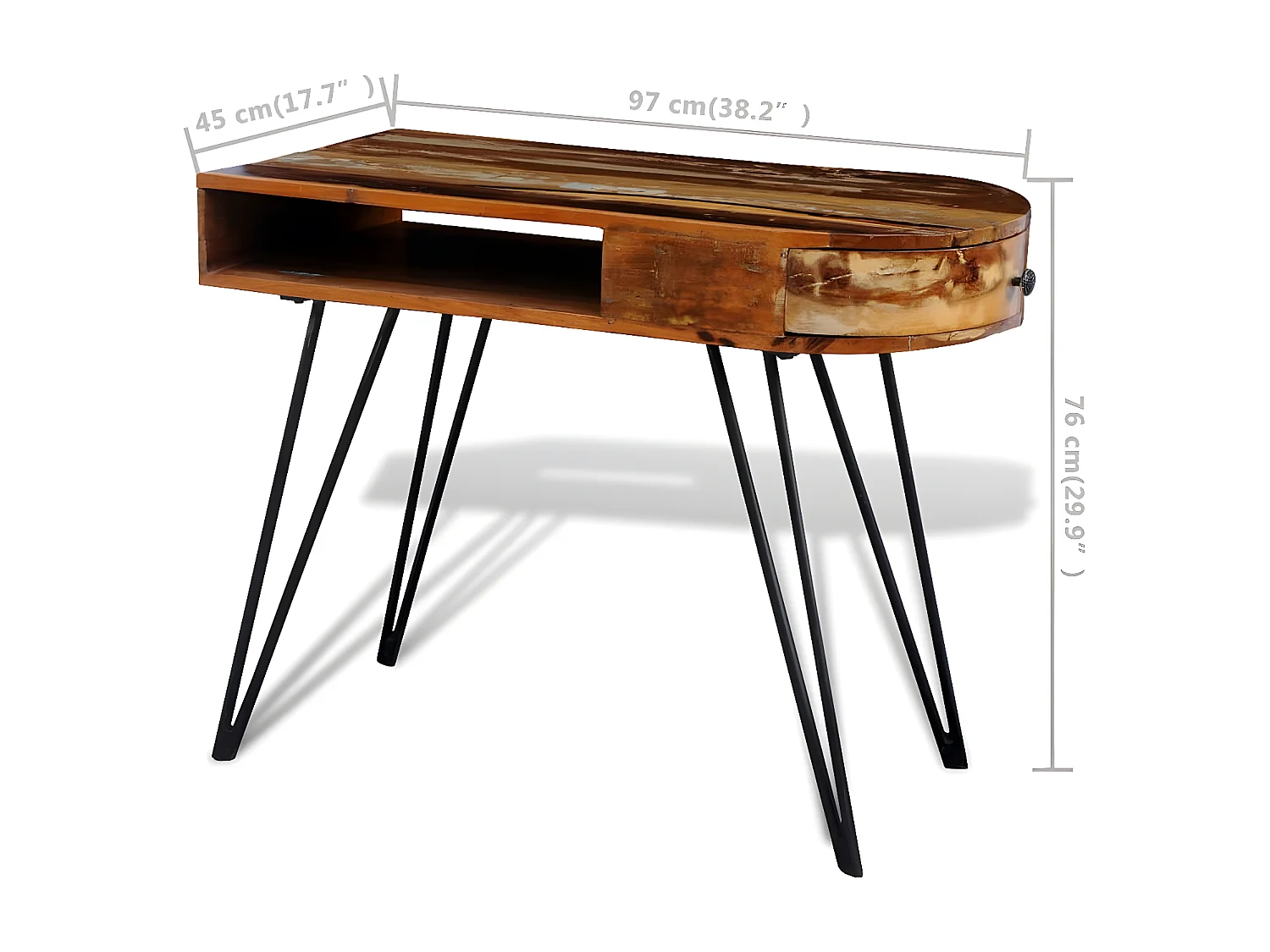 Bureau avec pieds en fer Bois de récupération solide