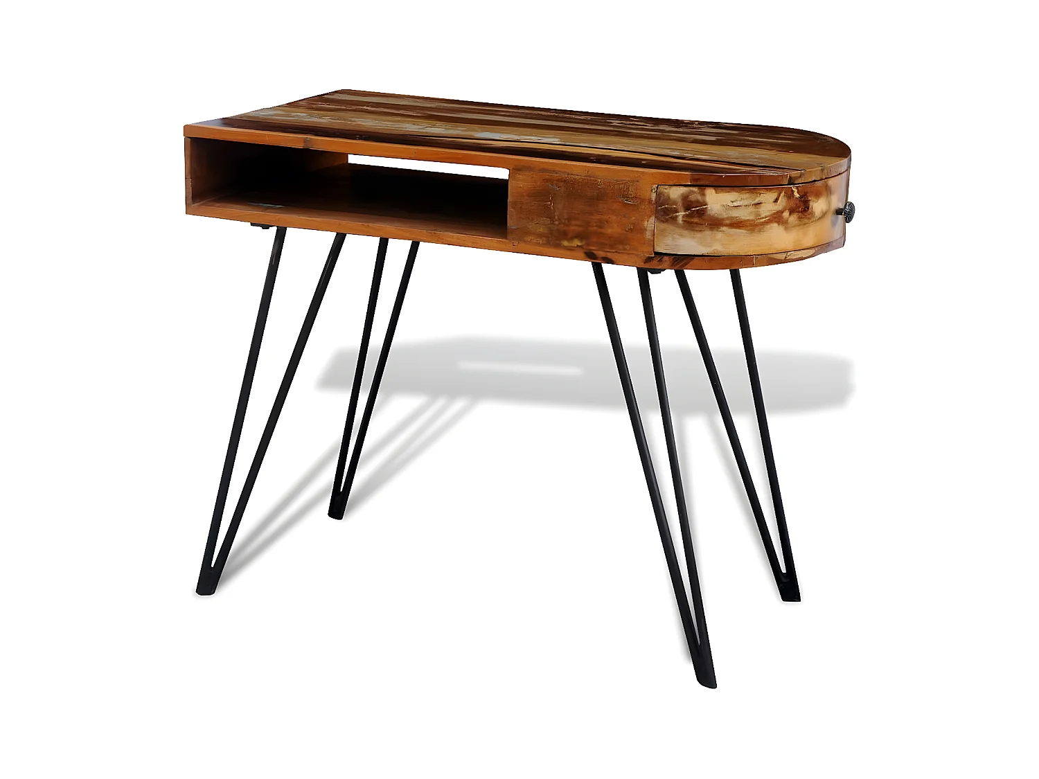 Bureau avec pieds en fer Bois de récupération solide