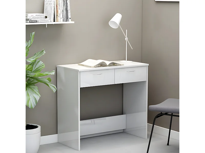 Escritorio de madera contrachapada blanco brillo 80x40x75 cm