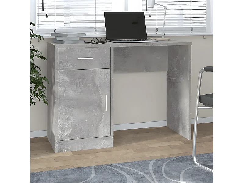 Bureau avec tiroir et armoire Gris béton 100x40x73 cm