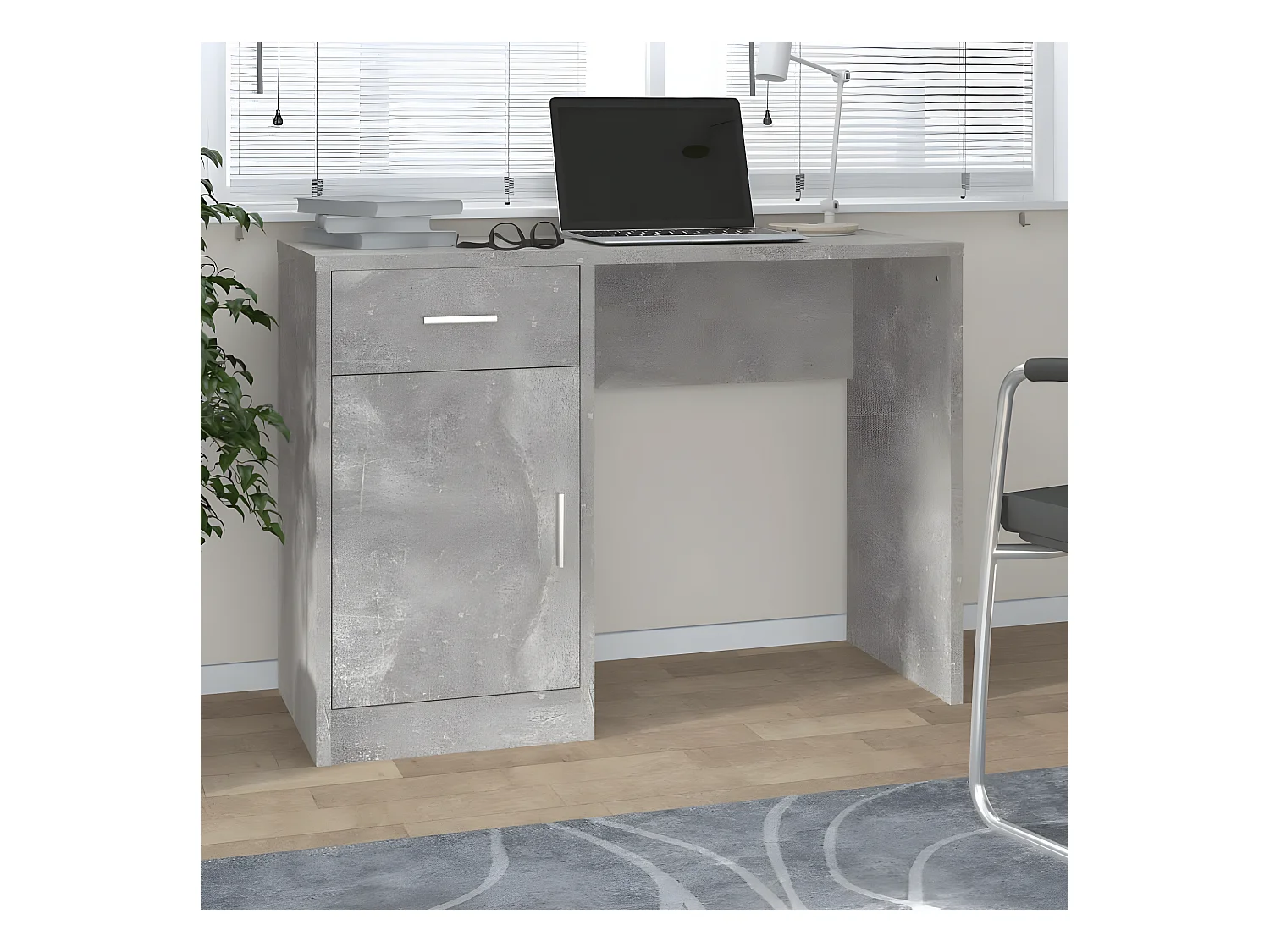Bureau avec tiroir et armoire Gris béton 100x40x73 cm