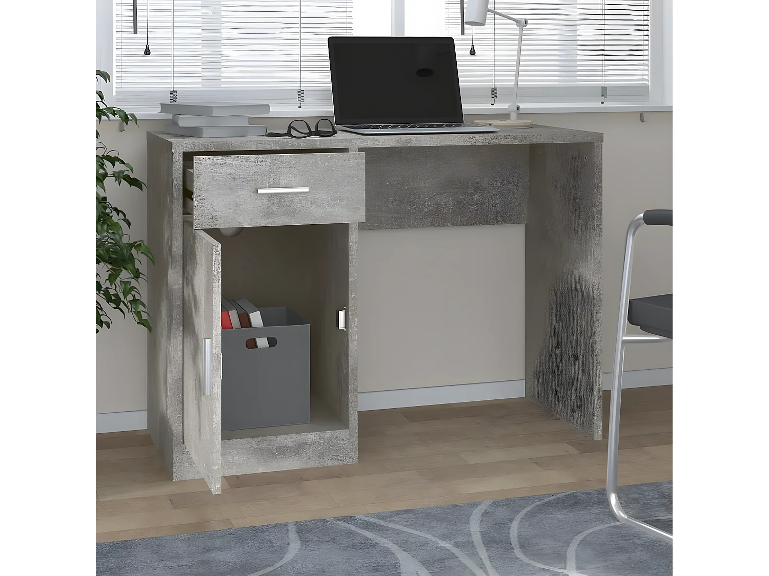 Bureau avec tiroir et armoire Gris béton 100x40x73 cm