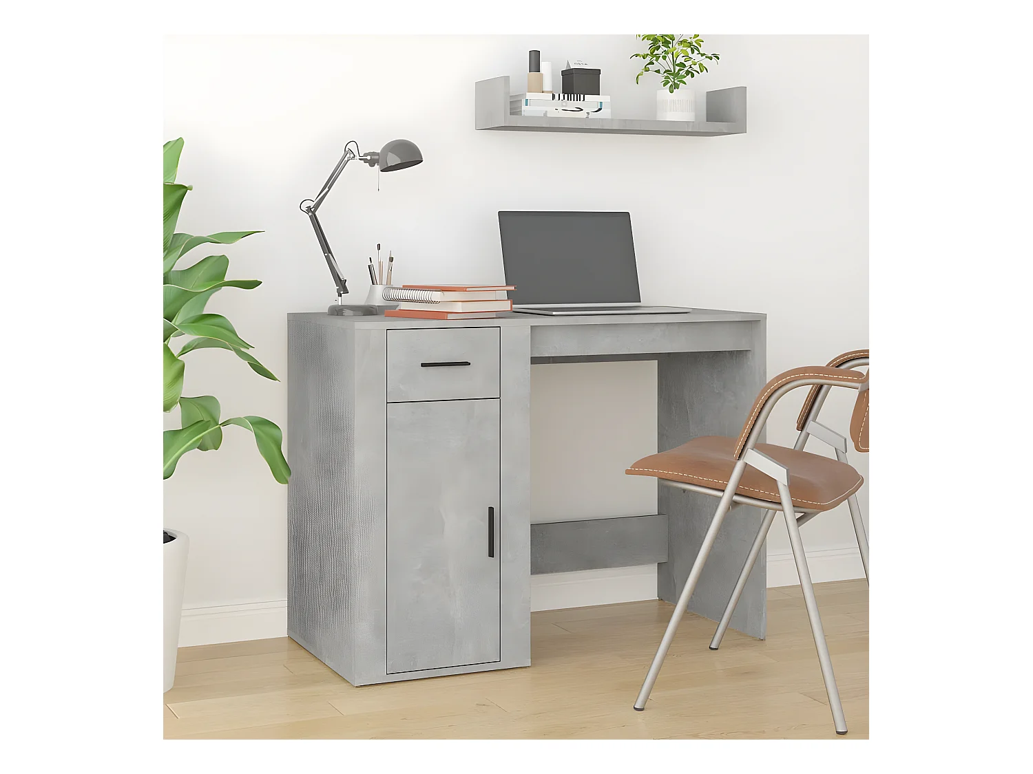 Bureau Gris béton 100x49x75 cm Bois d'ingénierie