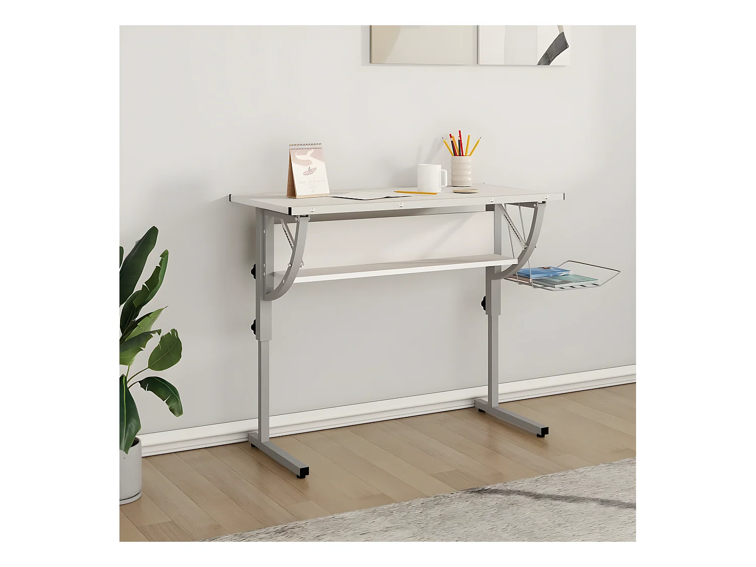 Mesa de dibujo madera y acero blanco y gris 110x53x(58-87) cm