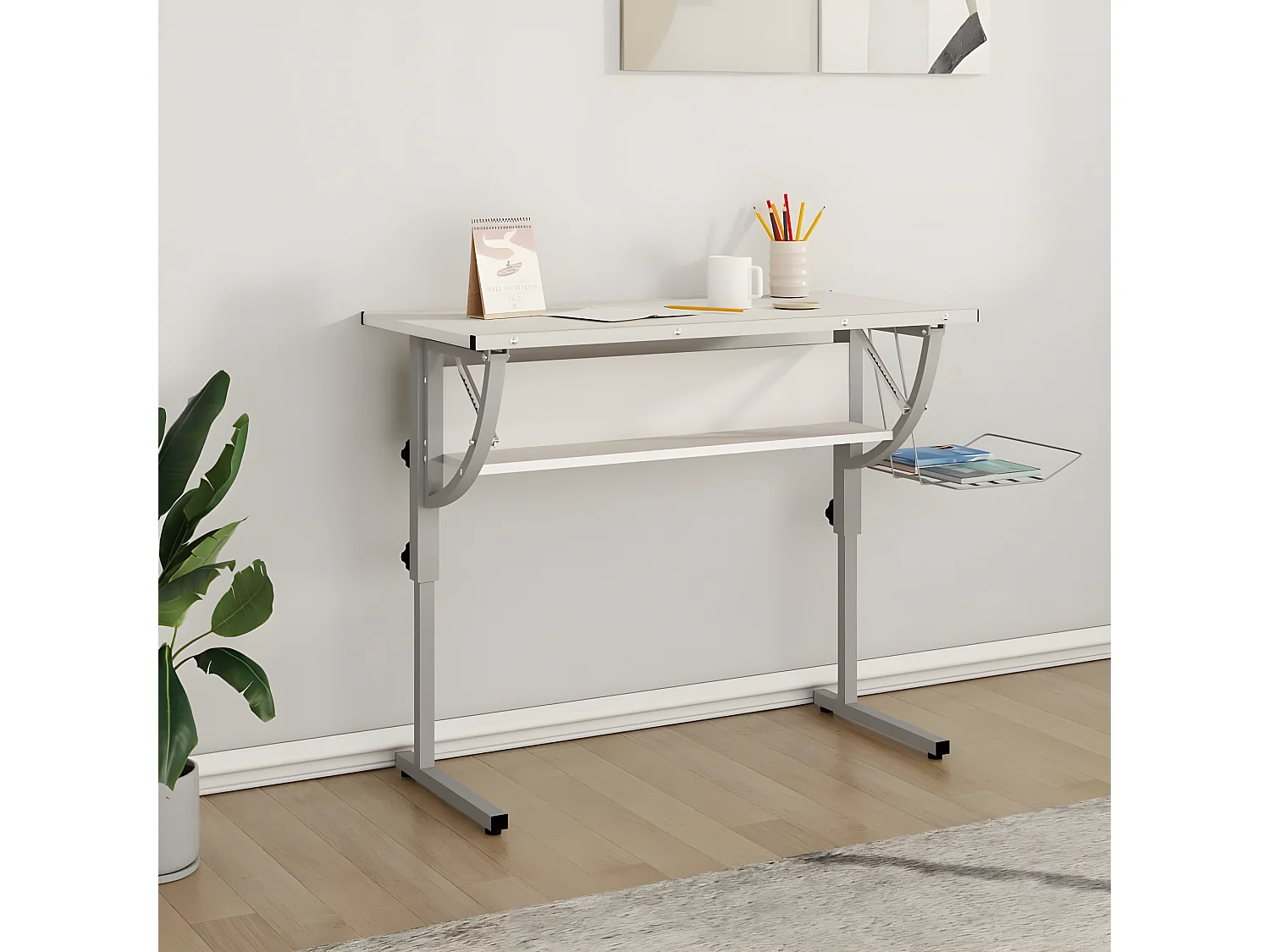 Bureau d'artisanat blanc et gris 110x53x(58-87) cm