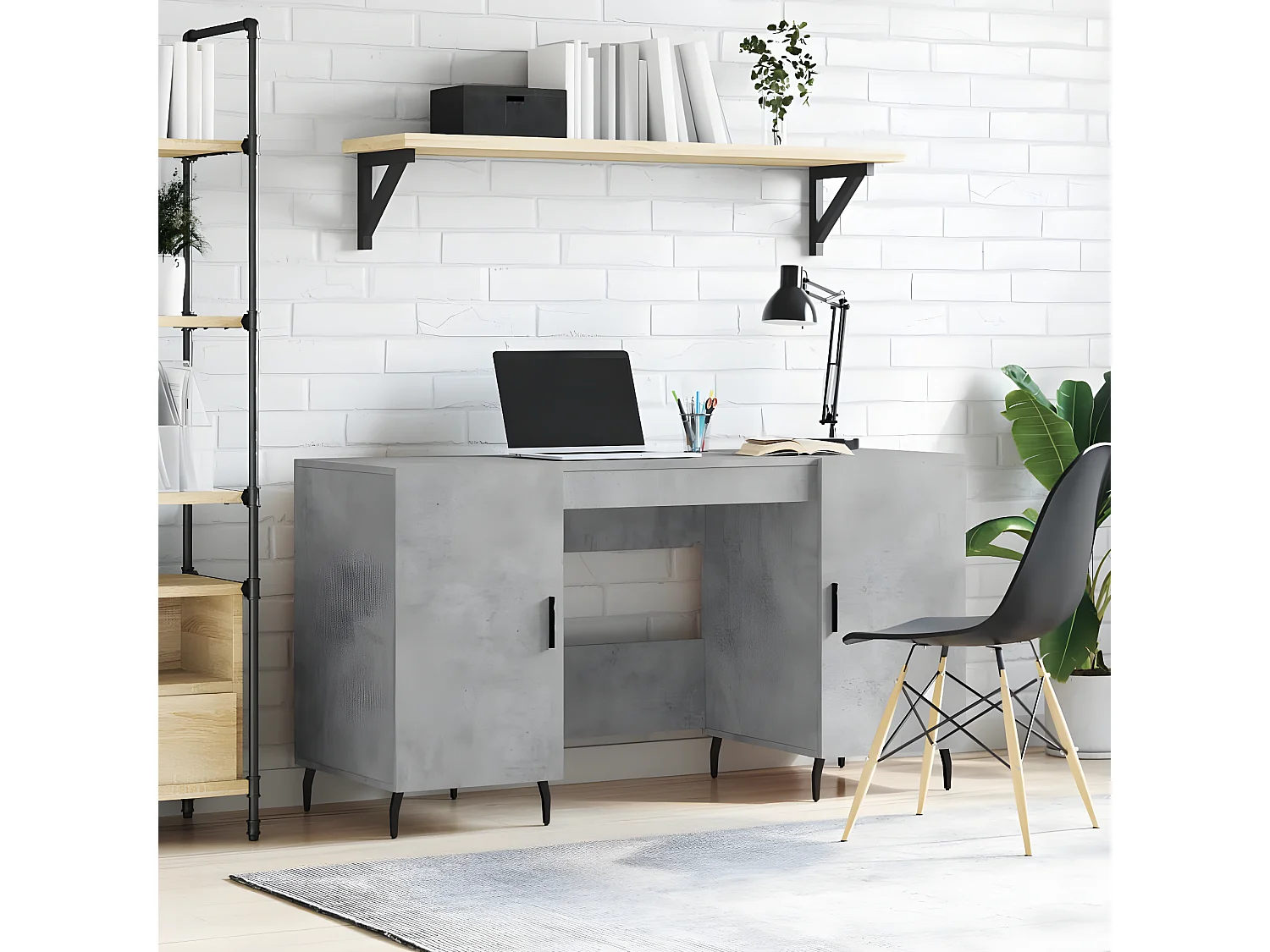 Bureau gris béton 140x50x75 cm bois d'ingénierie