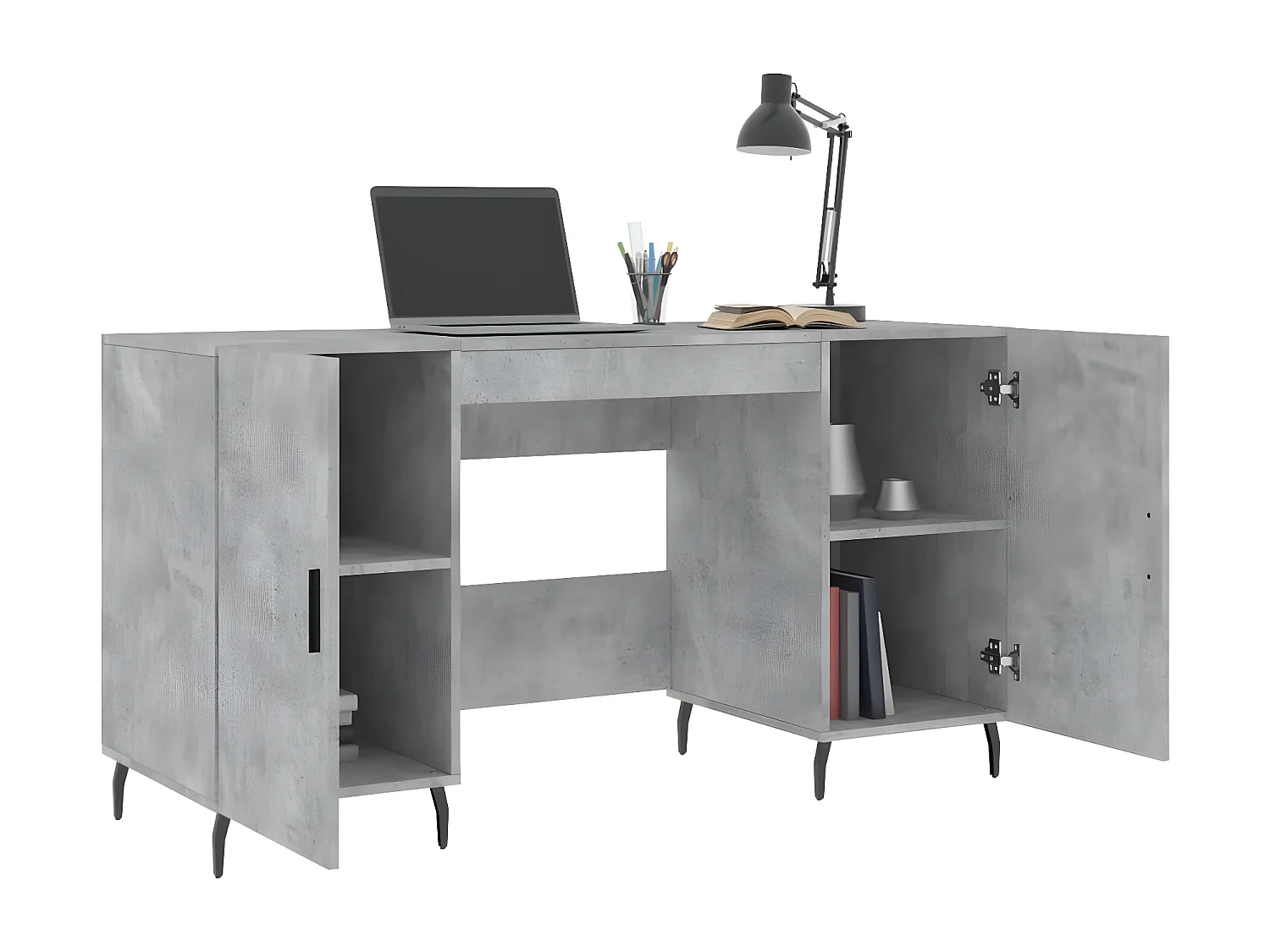 Bureau gris béton 140x50x75 cm bois d'ingénierie