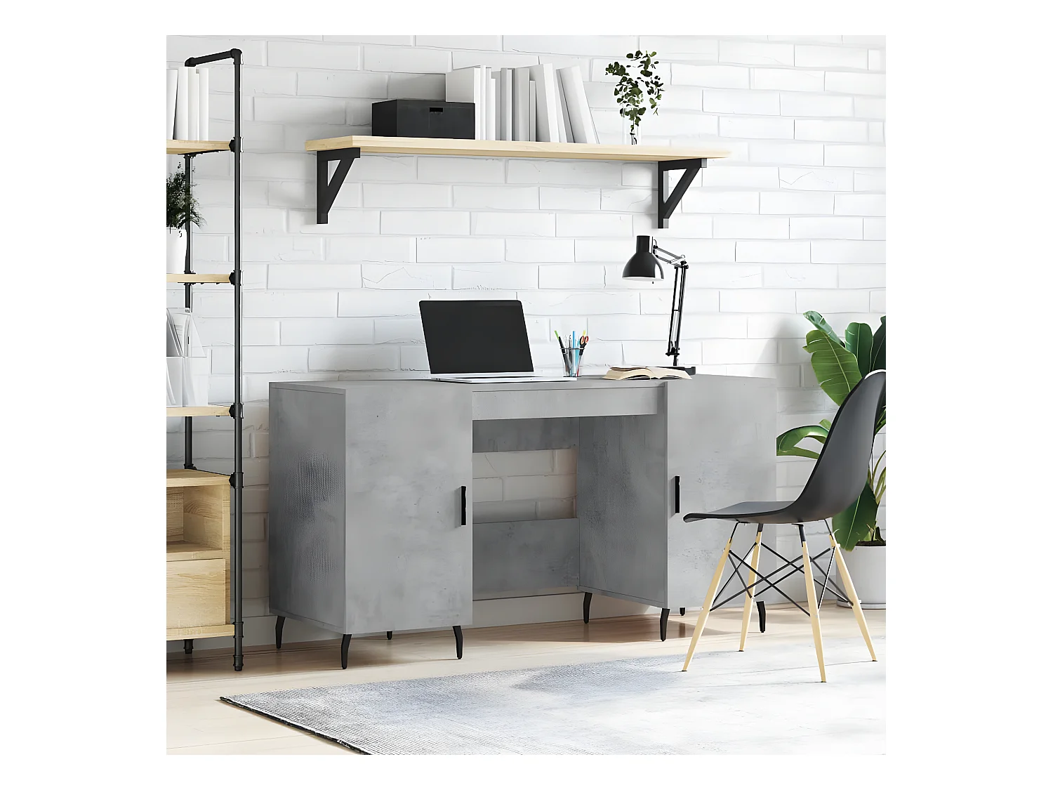 Bureau gris béton 140x50x75 cm bois d'ingénierie