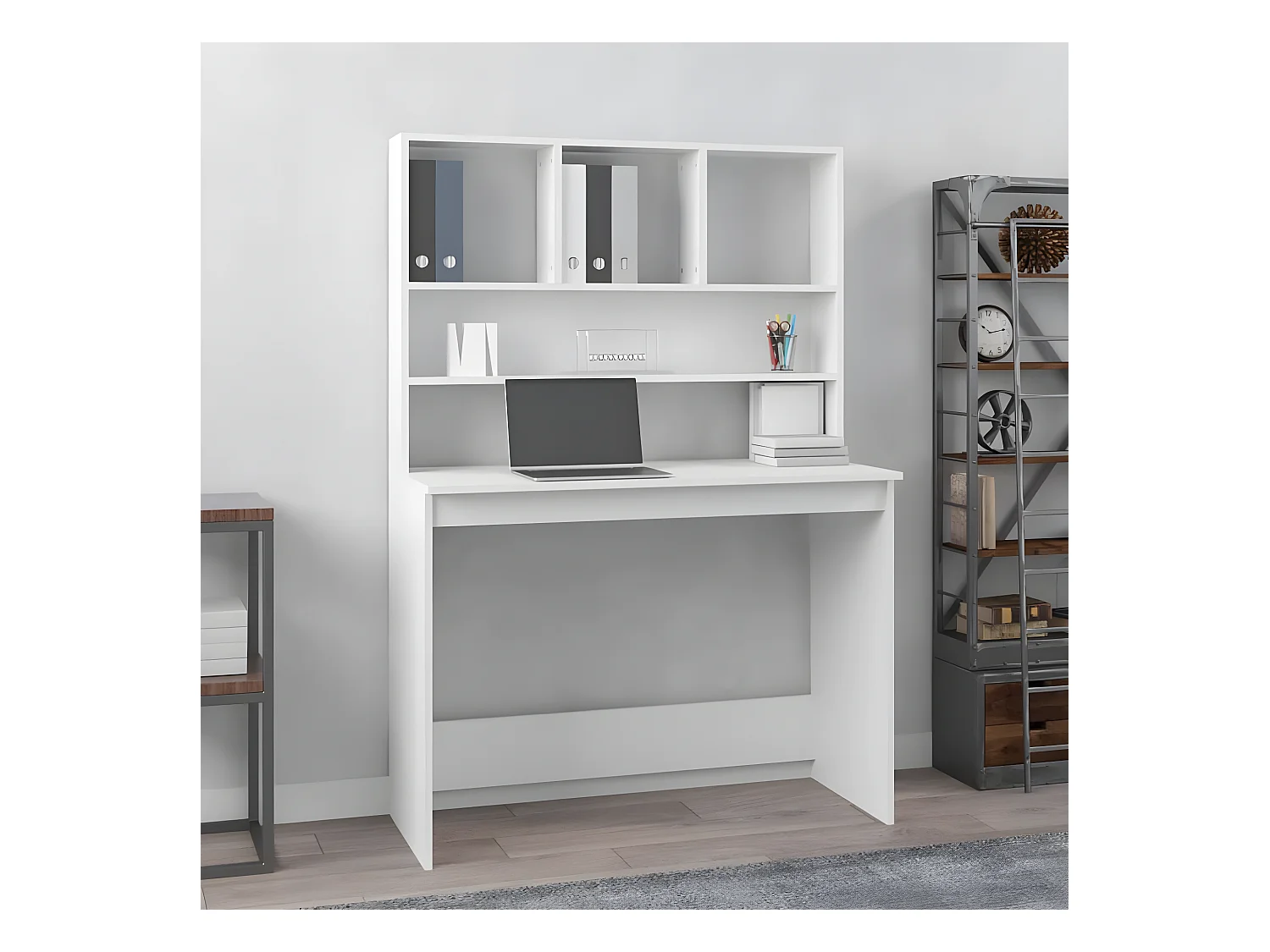Bureau avec étagères Blanc 102x45x148 cm Bois d'ingénierie