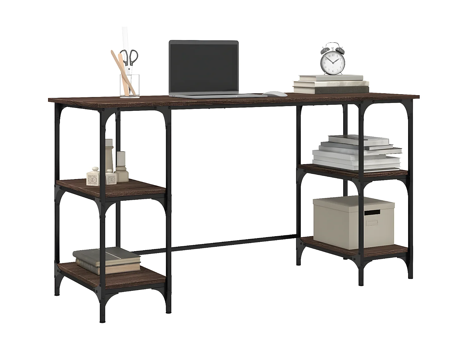 Bureau chêne marron 140x50x75 cm métal et bois d'ingénierie