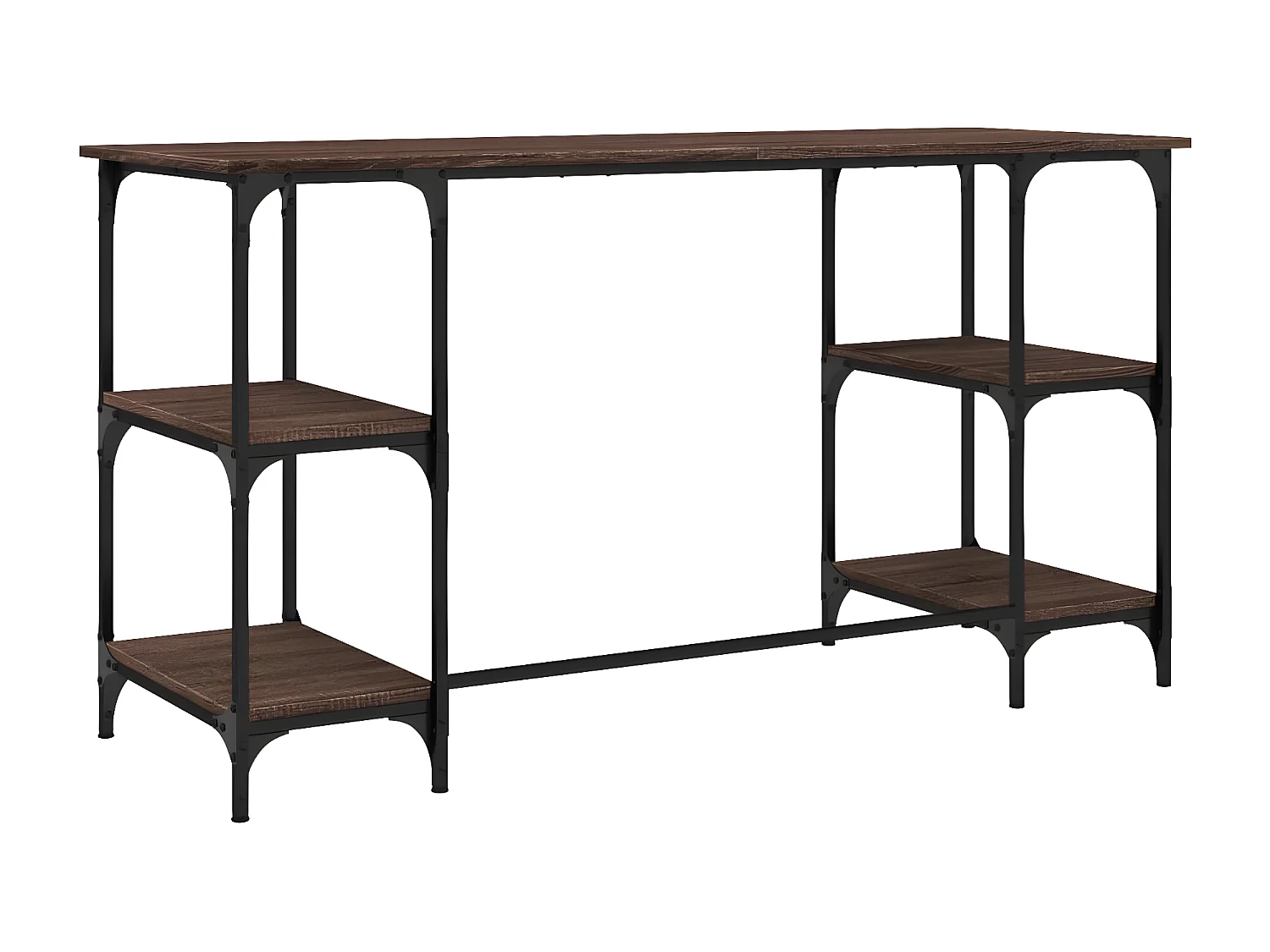 Bureau chêne marron 140x50x75 cm métal et bois d'ingénierie