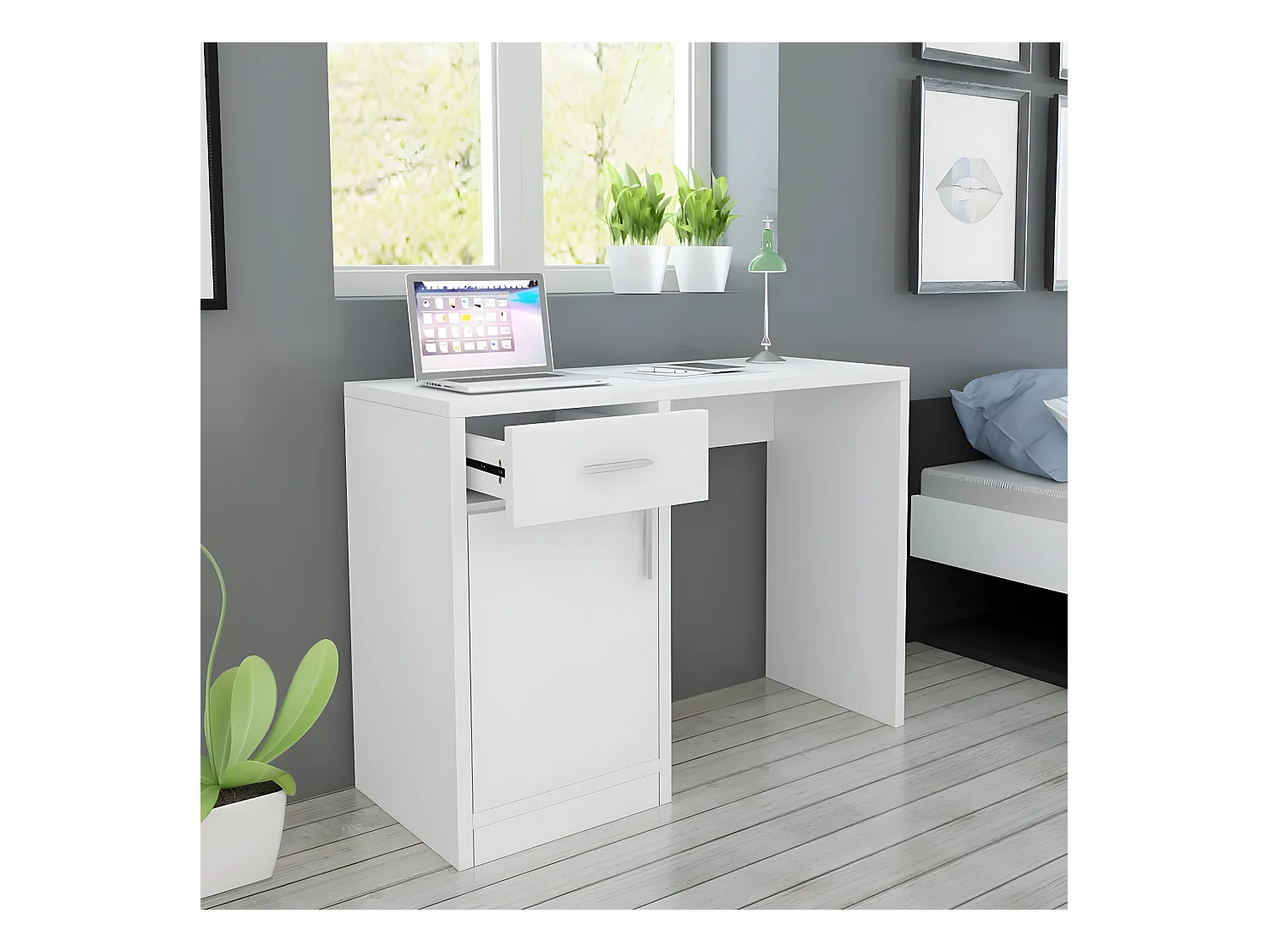 Bureau avec tiroir et placard 100x40x73 cm Blanc