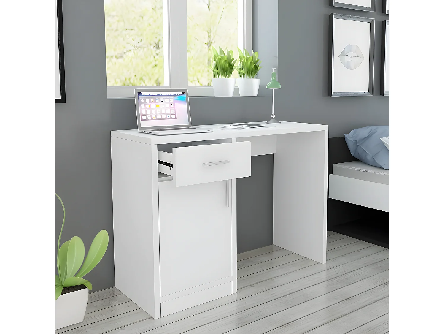 Bureau avec tiroir et placard 100x40x73 cm Blanc