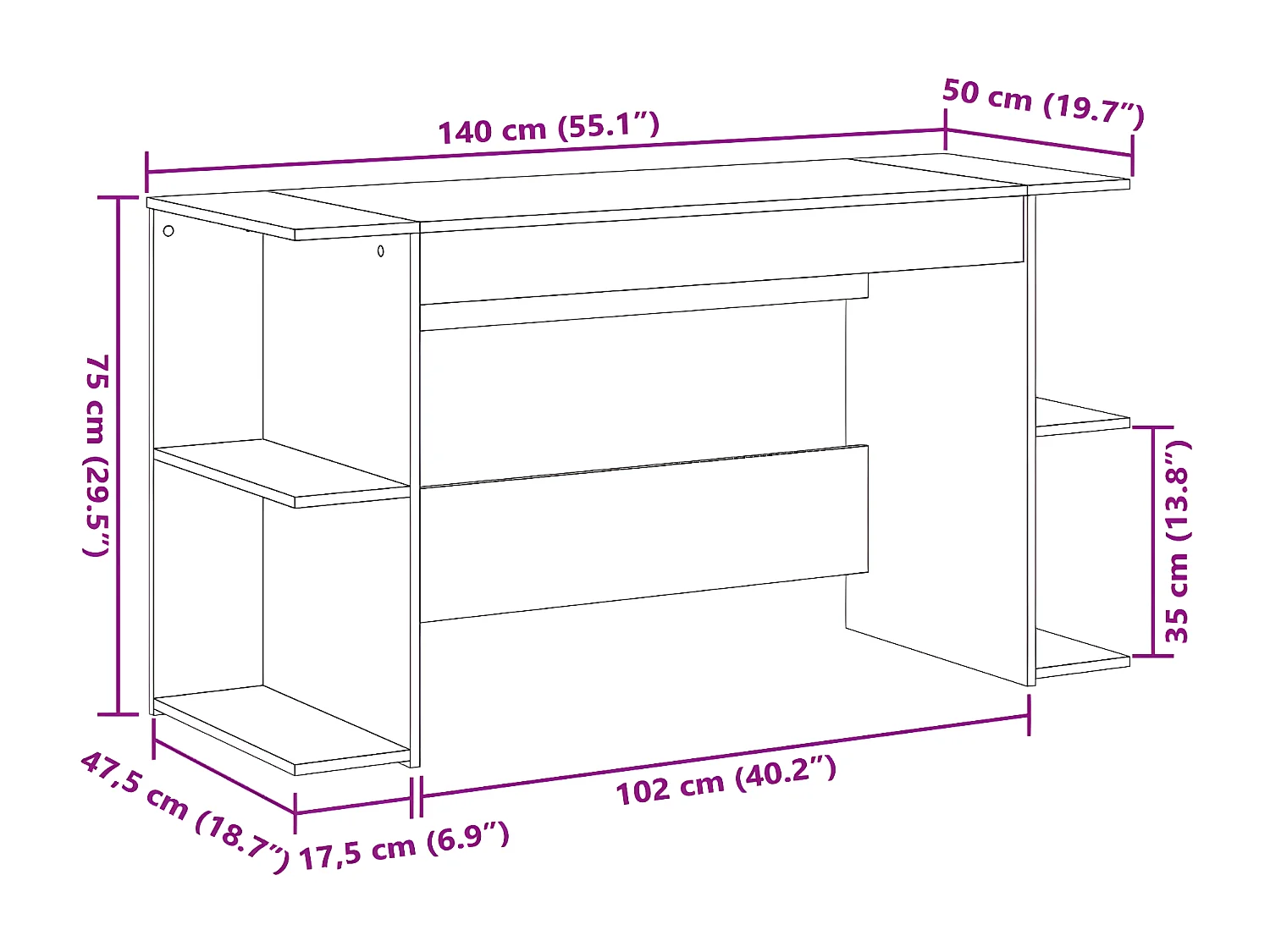 Secretária 140x50x75 cm derivados de madeira carvalho castanho