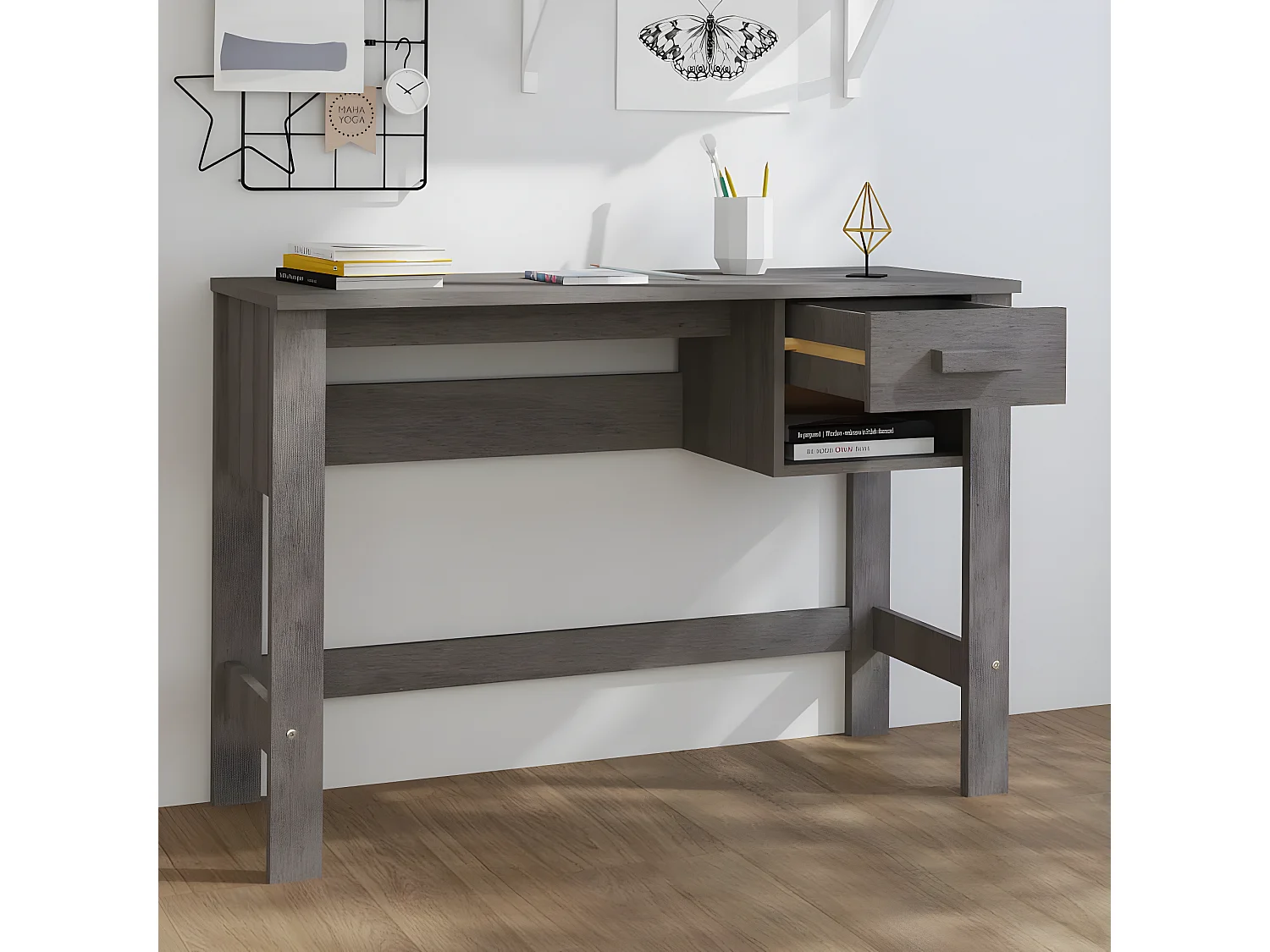 Bureau HAMAR Gris clair 110x40x75 cm Bois massif de pin
