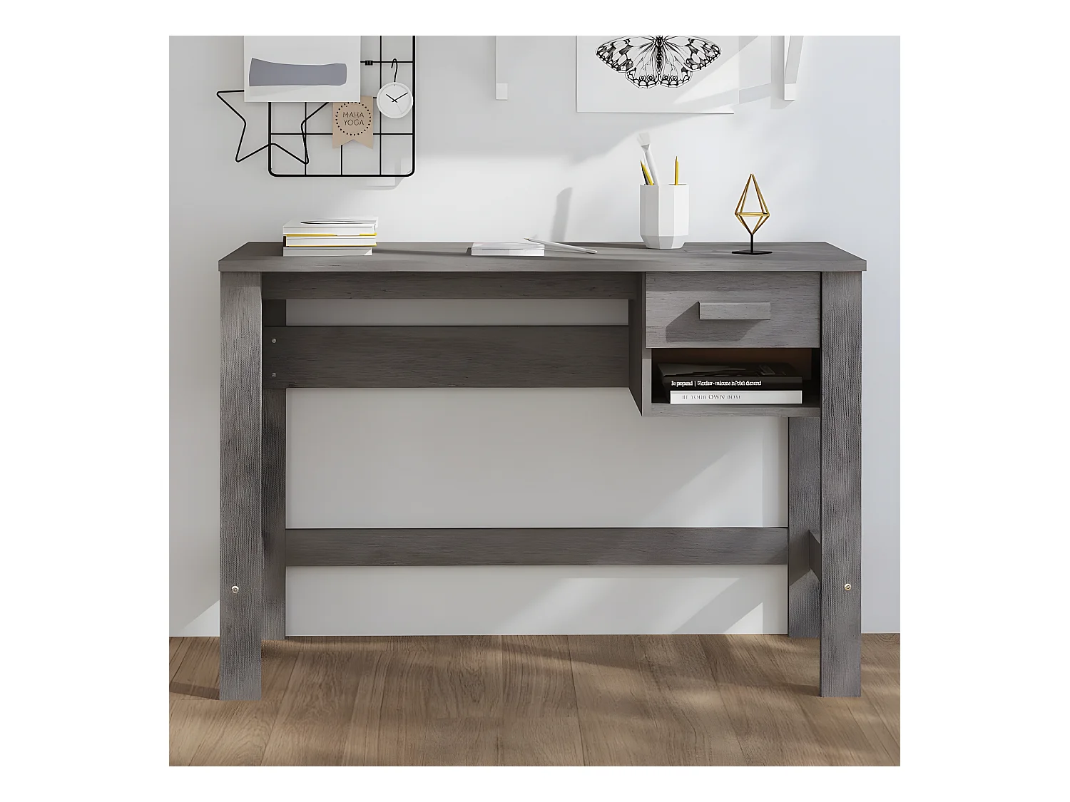 Bureau HAMAR Gris clair 110x40x75 cm Bois massif de pin