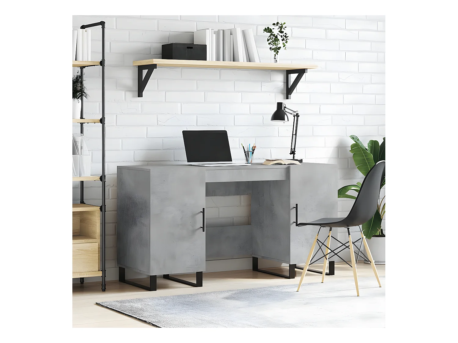 Bureau gris béton 140x50x75 cm bois d'ingénierie
