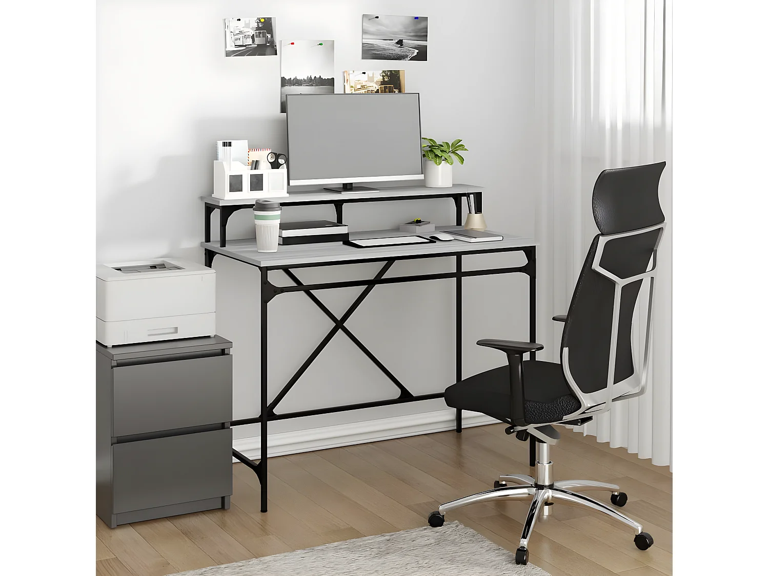 Bureau 100x50x90 cm bewerkt hout en ijzer grijs sonoma eiken