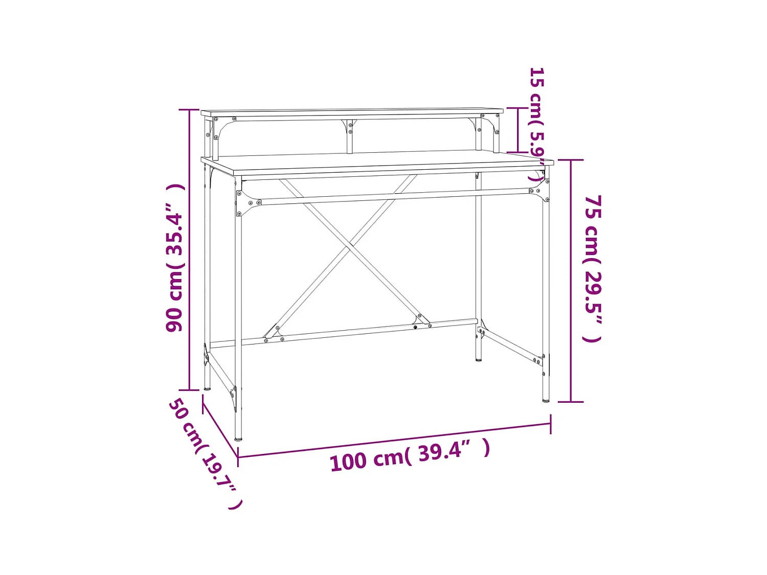 Bureau sonoma gris 100x50x90 cm bois d'ingénierie et fer