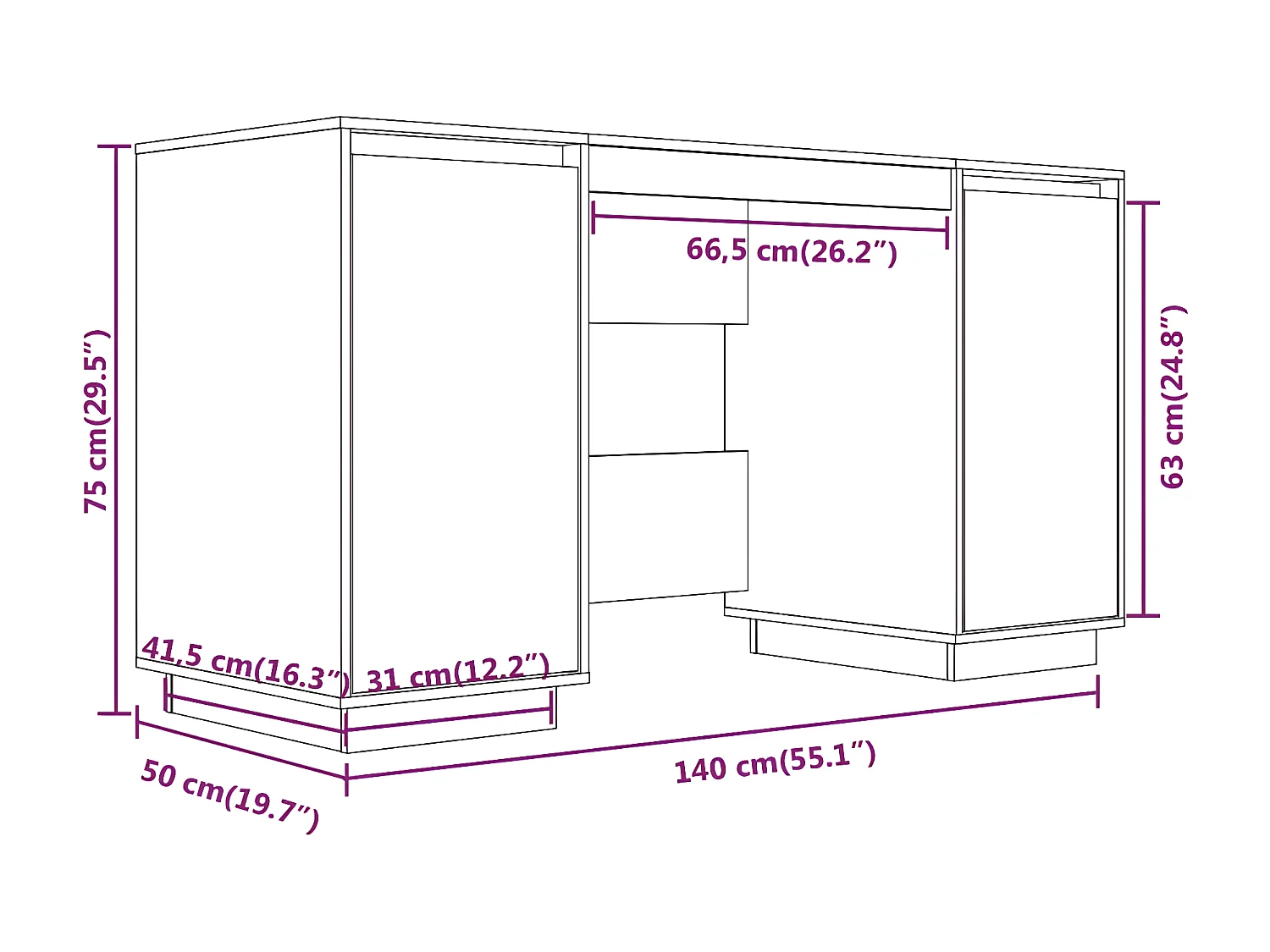 Bureau 140x50x75 cm Bois massif de pin