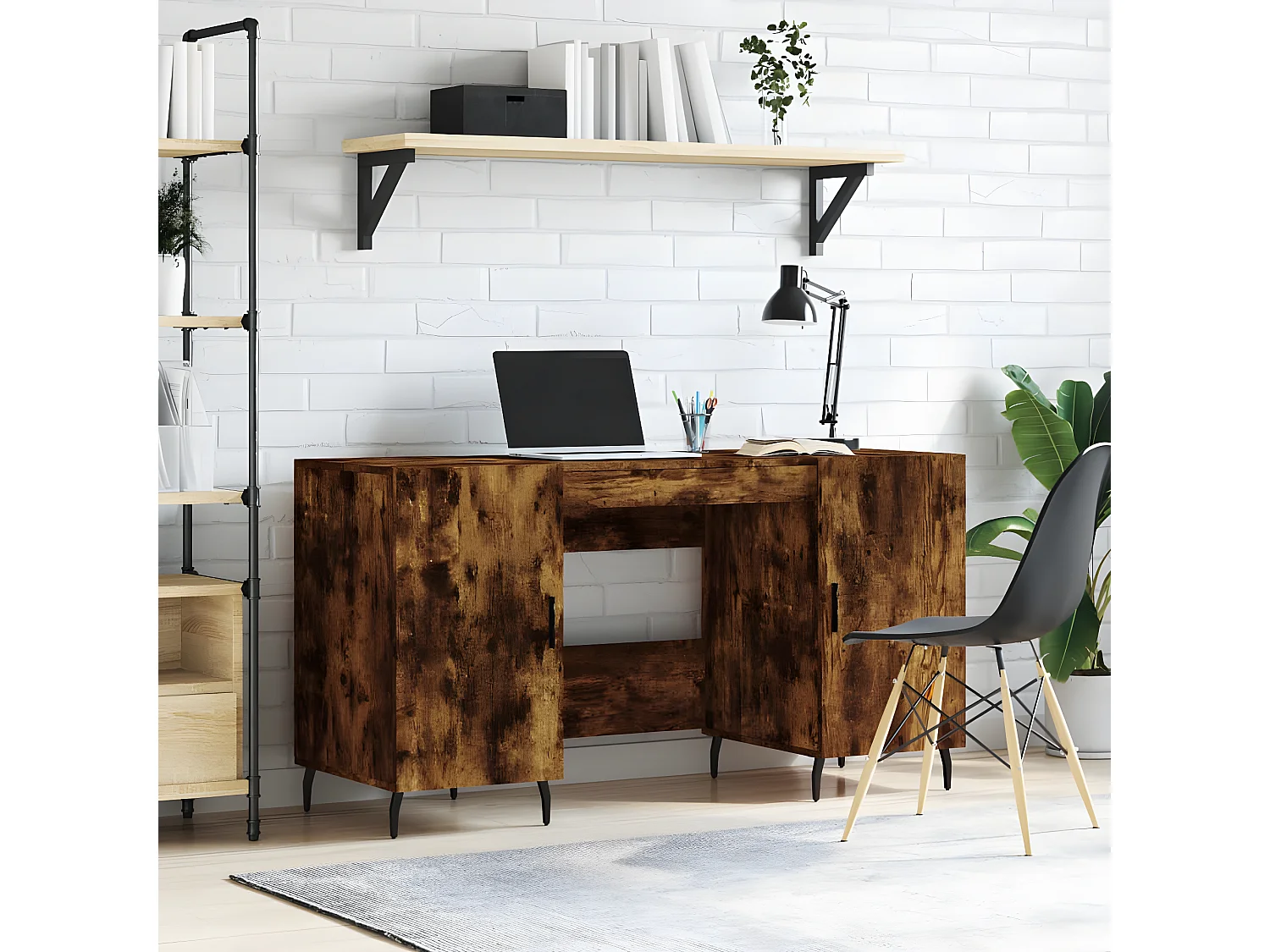 Bureau chêne fumé 140x50x75 cm bois d'ingénierie
