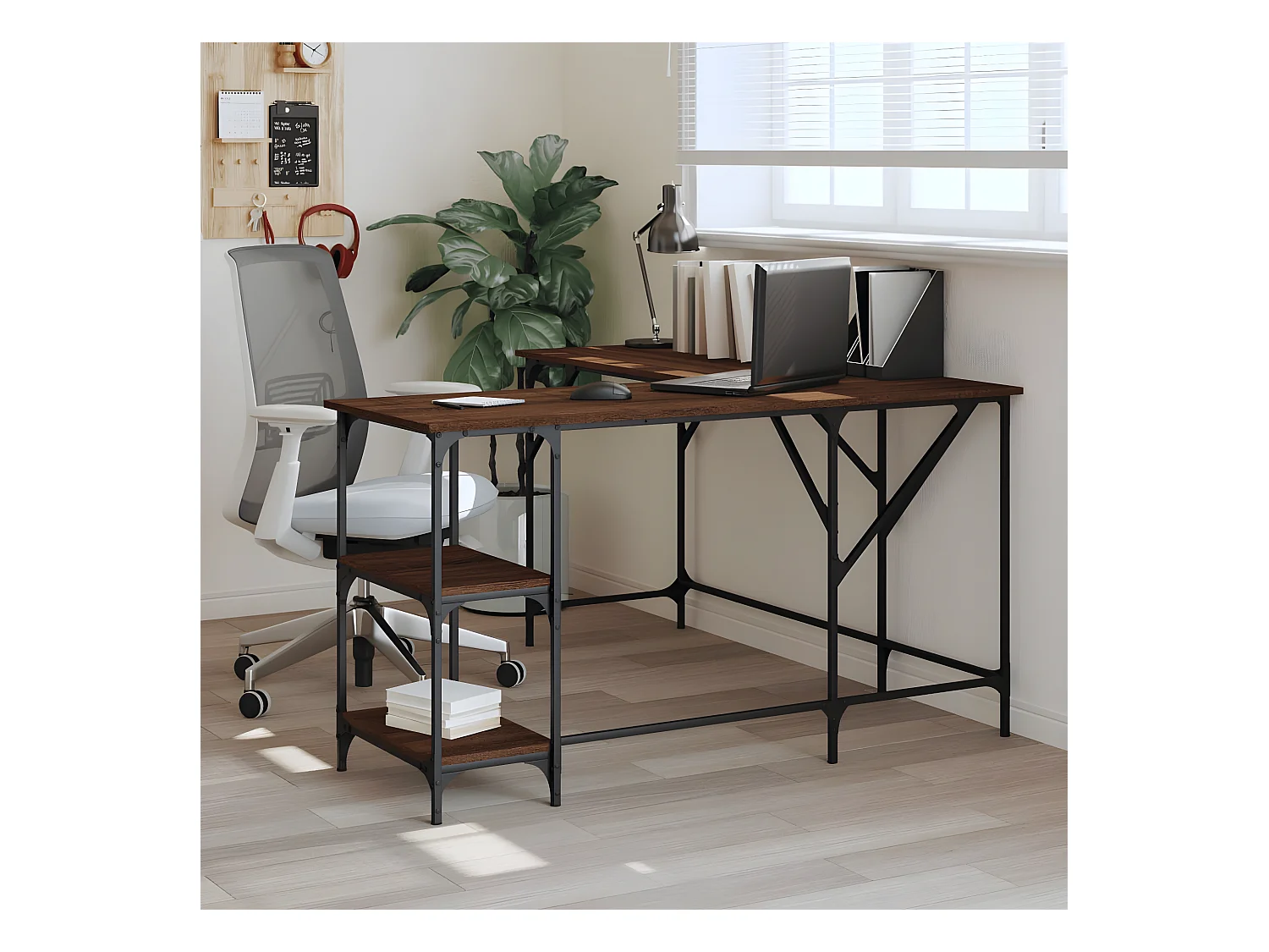 Bureau chêne marron 139x139x75 cm bois d'ingénierie