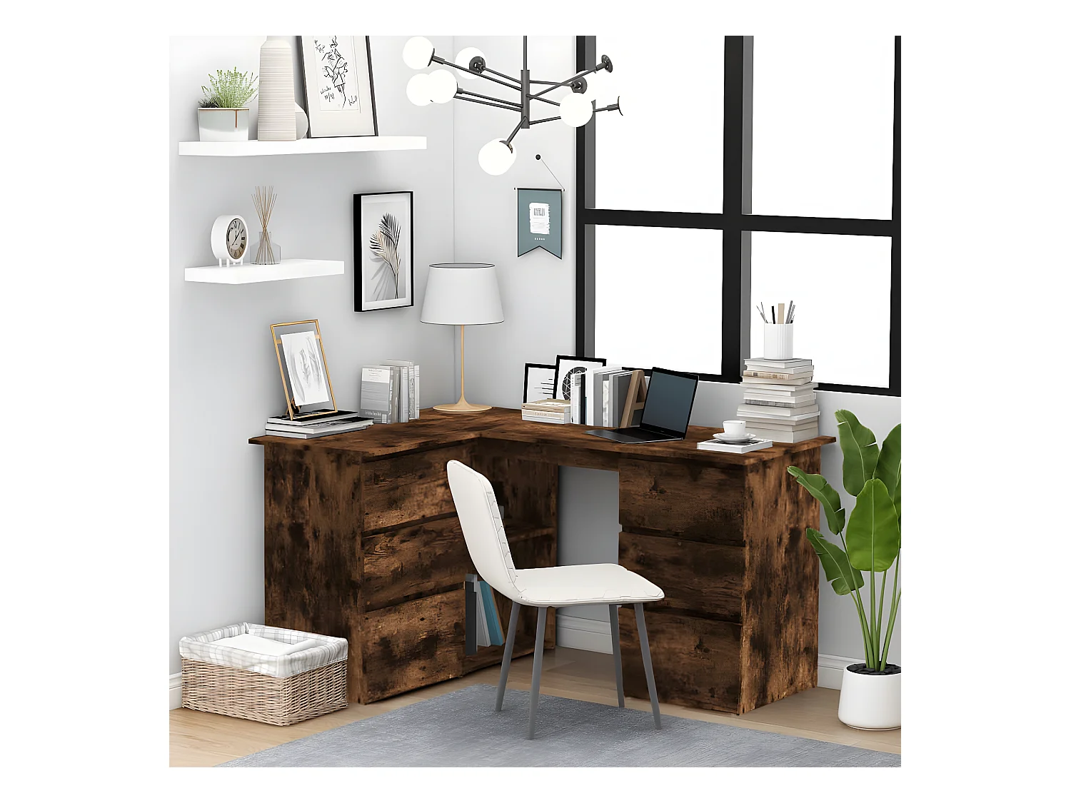 Bureau d'angle Chêne fumé 145x100x76 cm Bois d'ingénierie