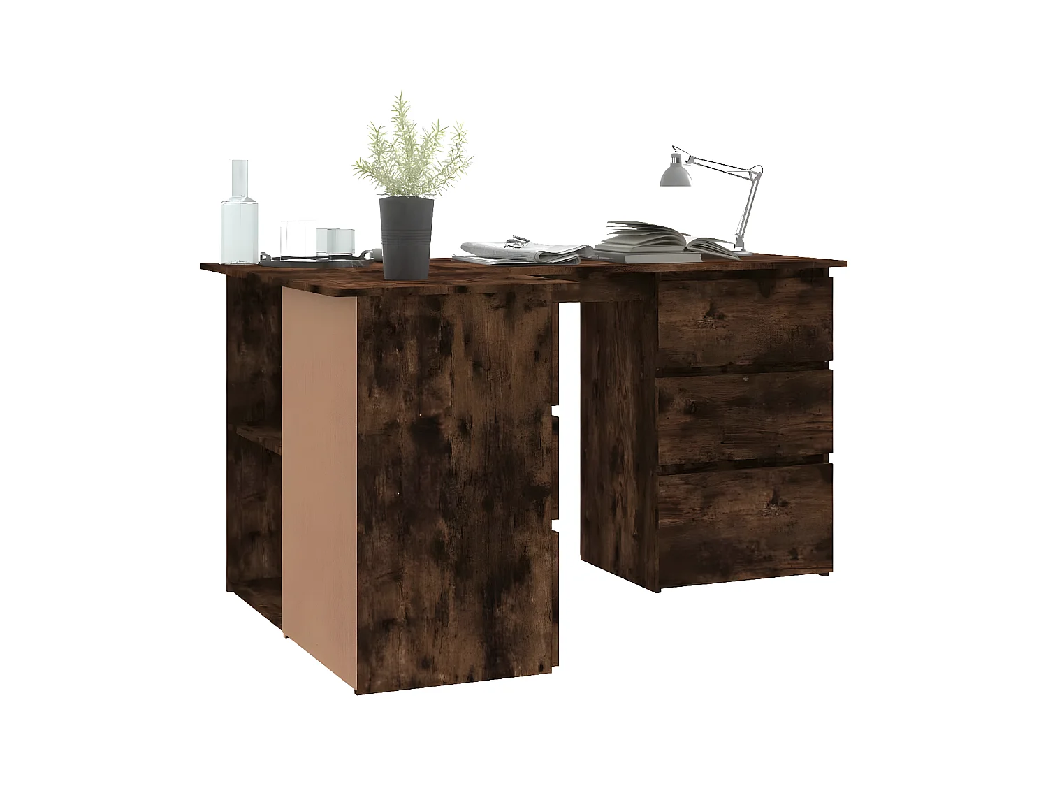 Bureau d'angle Chêne fumé 145x100x76 cm Bois d'ingénierie