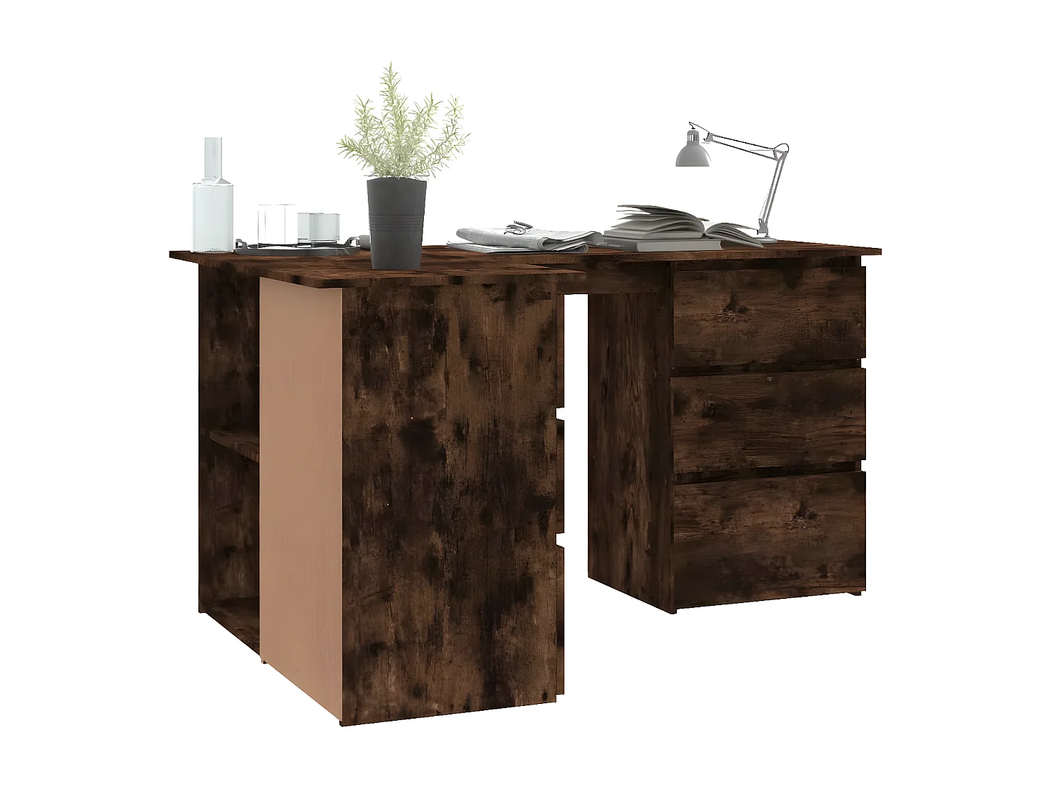 Bureau d'angle Chêne fumé 145x100x76 cm Bois d'ingénierie