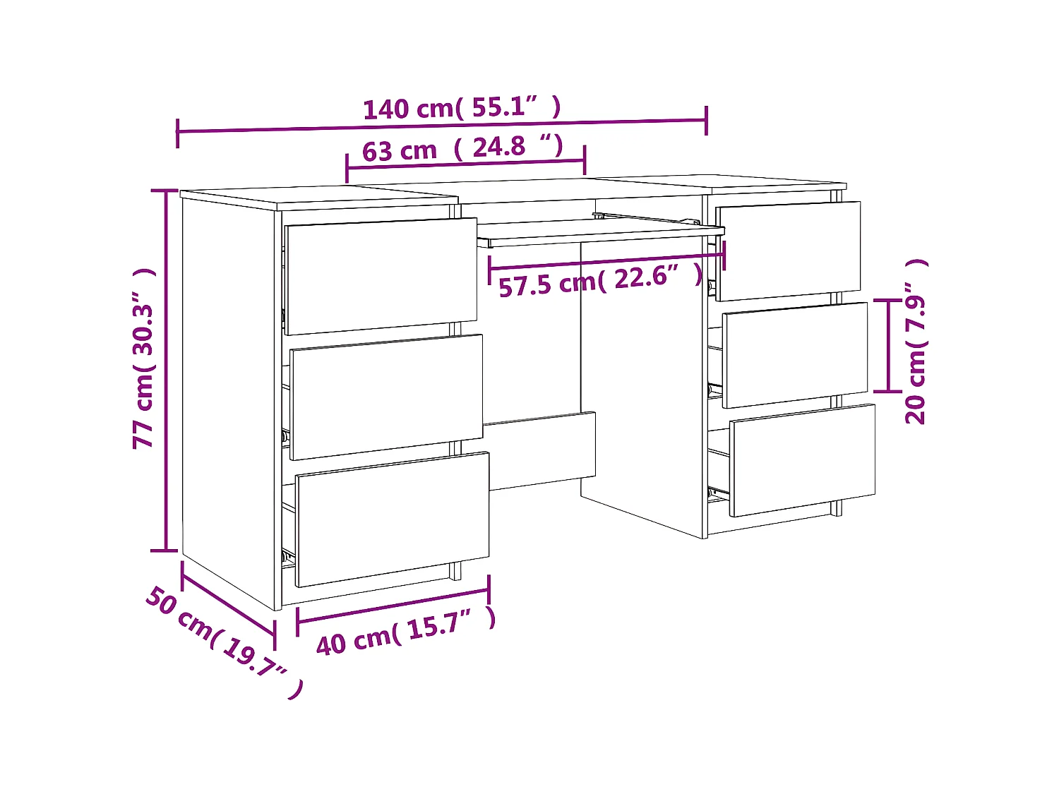 Escritorio madera contrachapada color roble Sonoma 140x50x77 cm