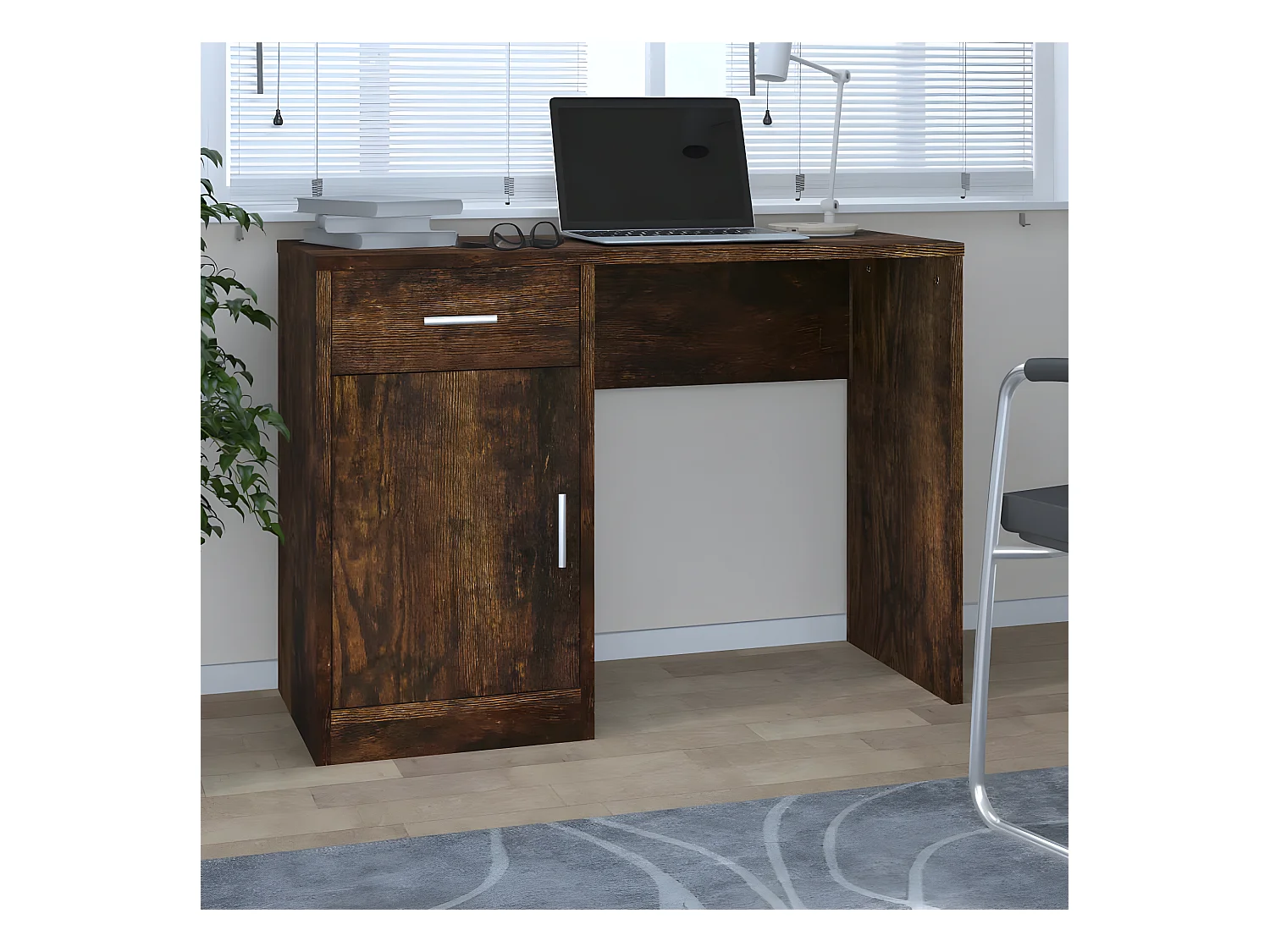 Bureau avec tiroir et armoire Chêne fumé 100x40x73 cm
