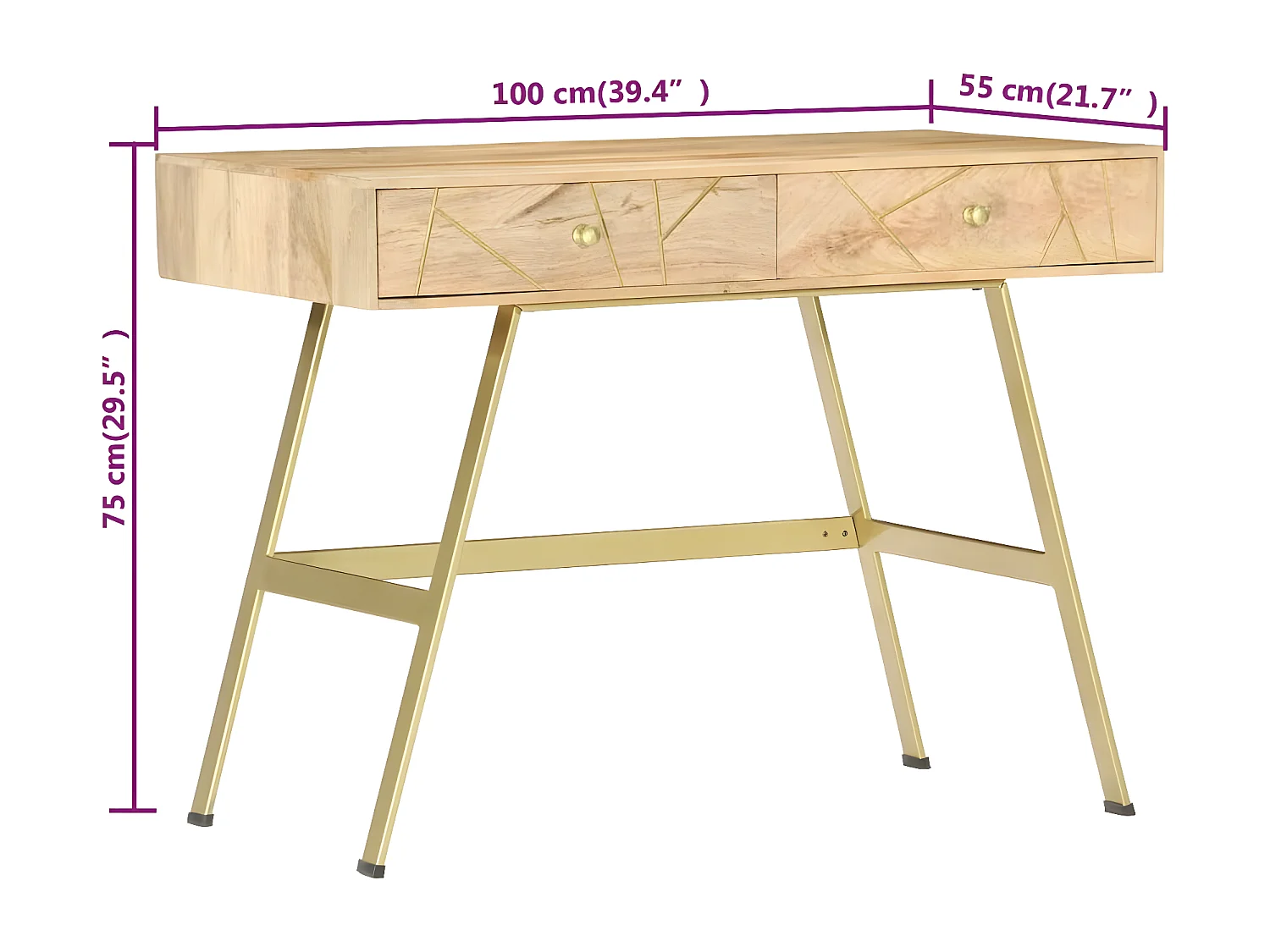 Bureau avec tiroirs 100x55x75 cm Bois solide de manguier