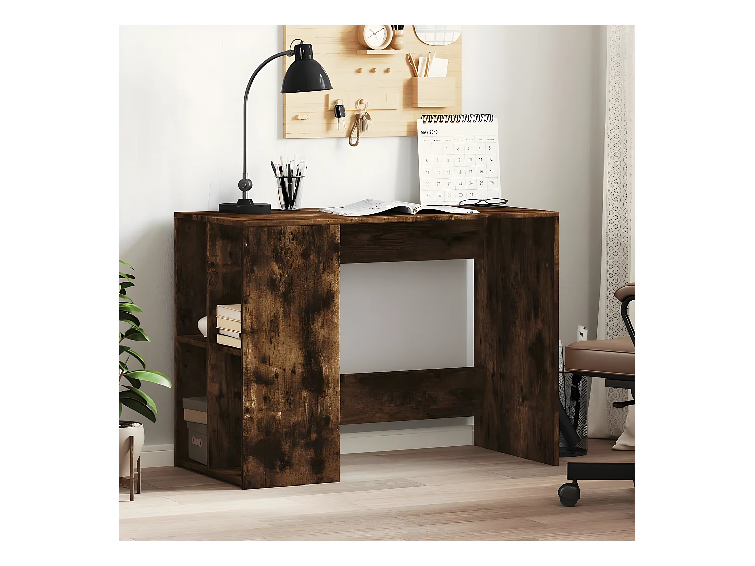 Bureau chêne fumé 102x50x75 cm bois d'ingénierie