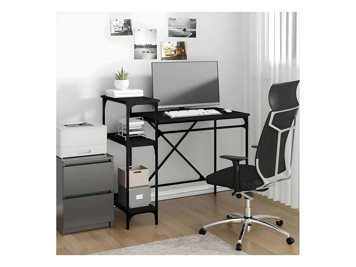 Bureau avec étagères noir 105x50x90 cm bois d'ingénierie et fer