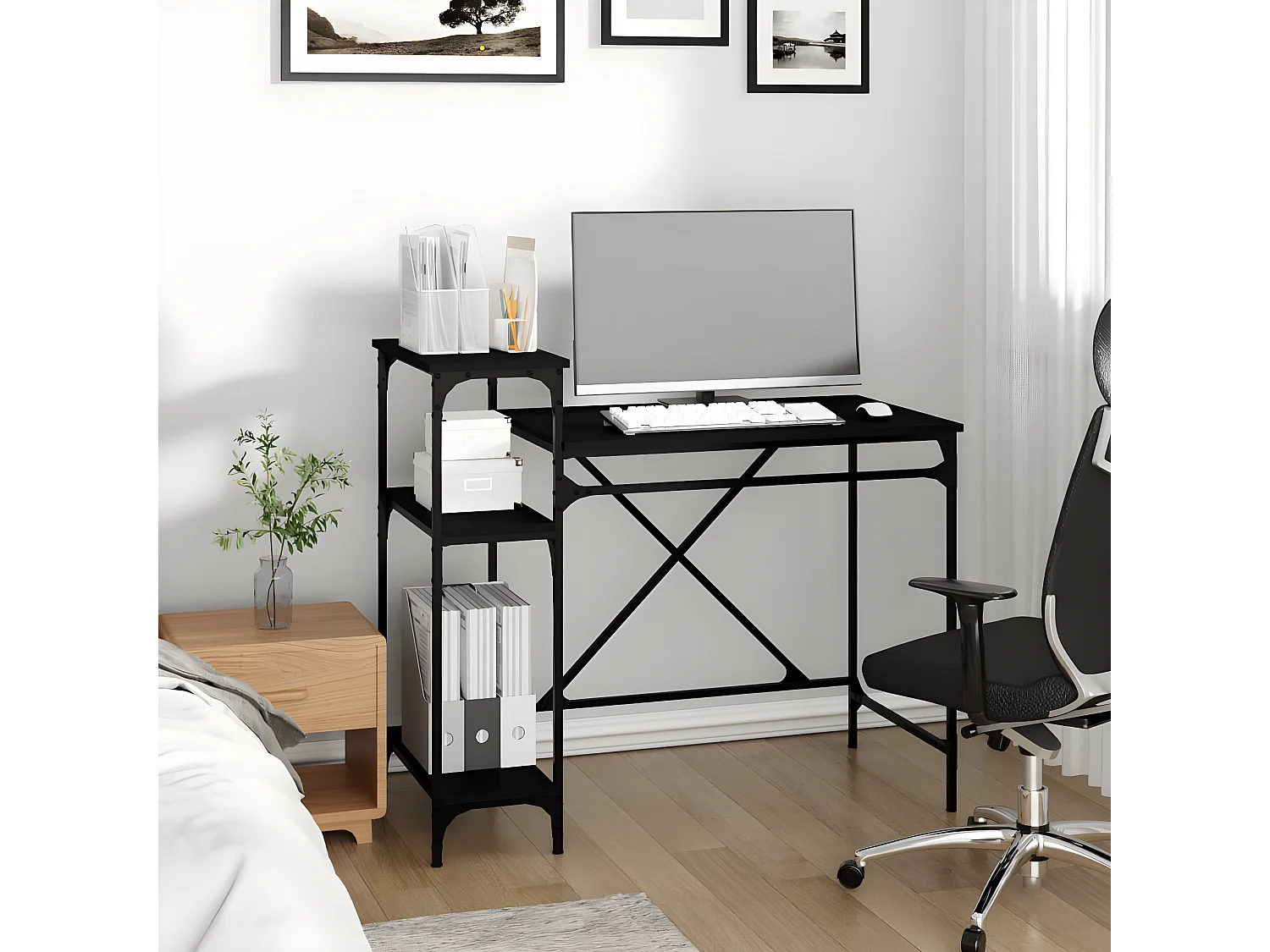 Bureau avec étagères noir 105x50x90 cm bois d'ingénierie et fer