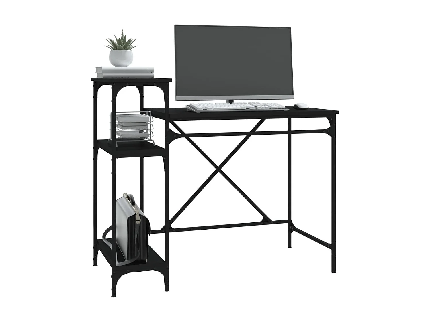 Bureau avec étagères noir 105x50x90 cm bois d'ingénierie et fer