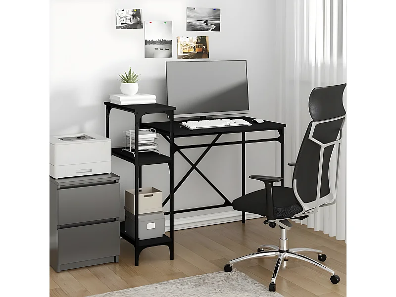 Bureau avec étagères noir 105x50x90 cm bois d'ingénierie et fer