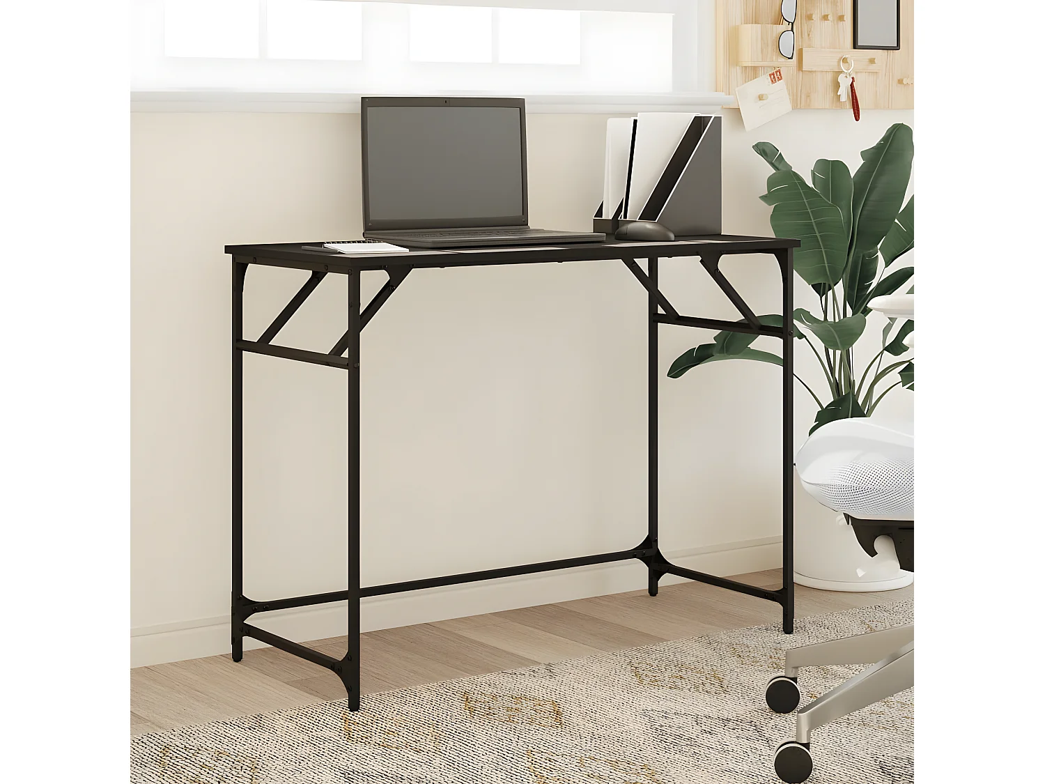 Bureau noir 100x45x76 cm bois ingénierie acier enduit de poudre