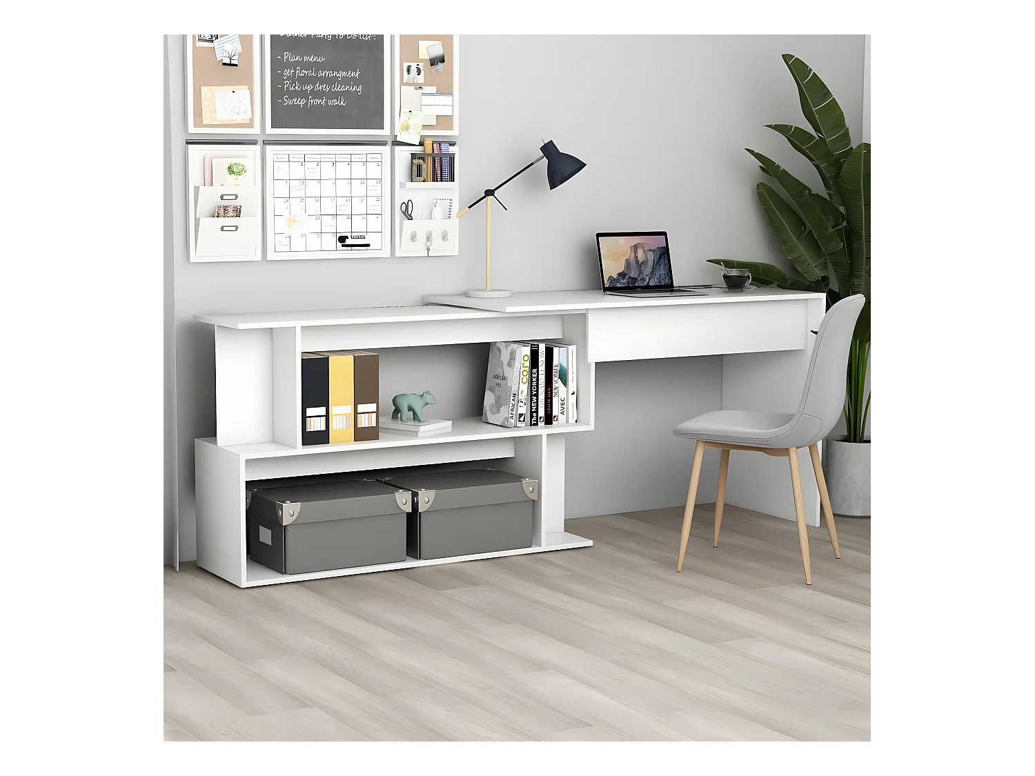 Bureau d'angle Blanc 200x50x76 cm Aggloméré