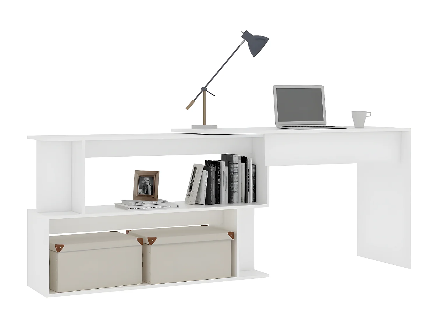 Bureau d'angle Blanc 200x50x76 cm Aggloméré