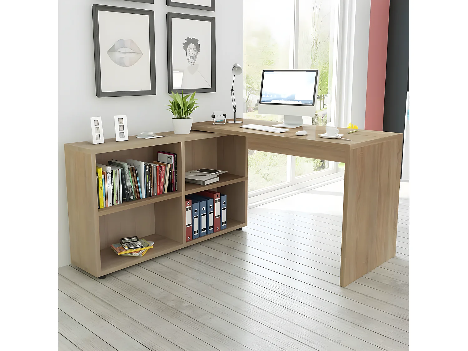 Hoekbureau 4 schappen eiken