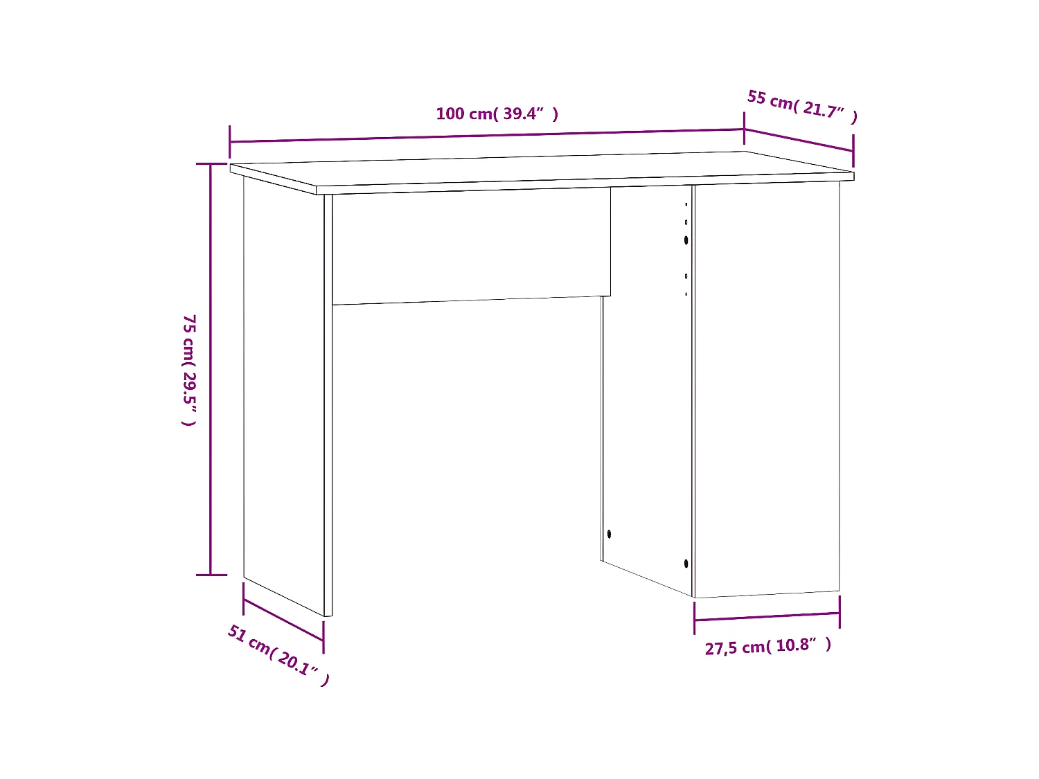 Bureau chêne marron 100x55x75 cm bois d'ingénierie