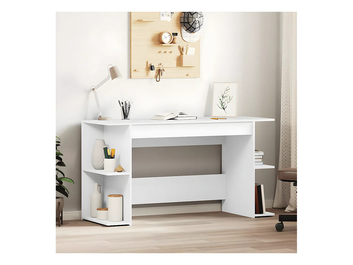 Bureau blanc 140x50x75 cm bois d'ingénierie