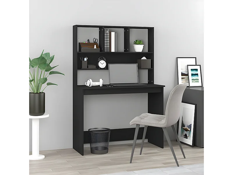 Bureau avec étagères Noir 102x45x148 cm Bois d'ingénierie