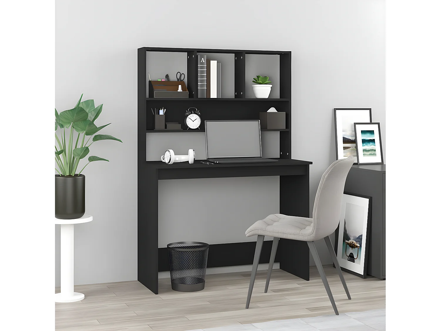 Bureau avec étagères Noir 102x45x148 cm Bois d'ingénierie