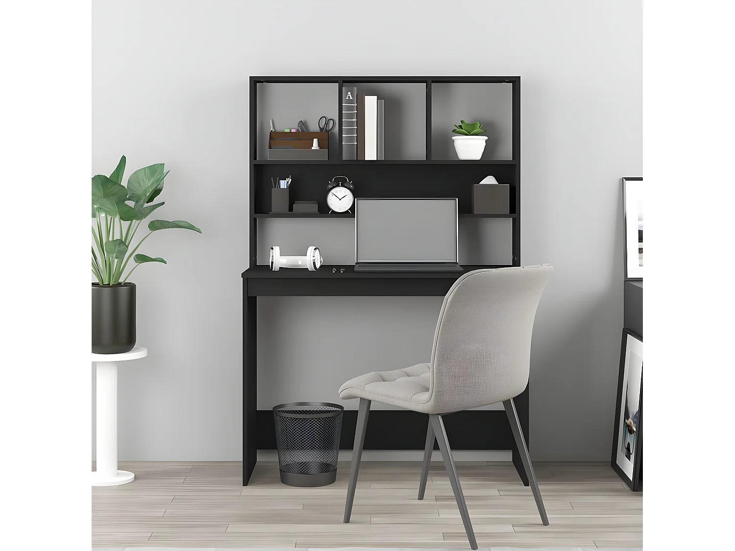 Bureau avec étagères Noir 102x45x148 cm Bois d'ingénierie