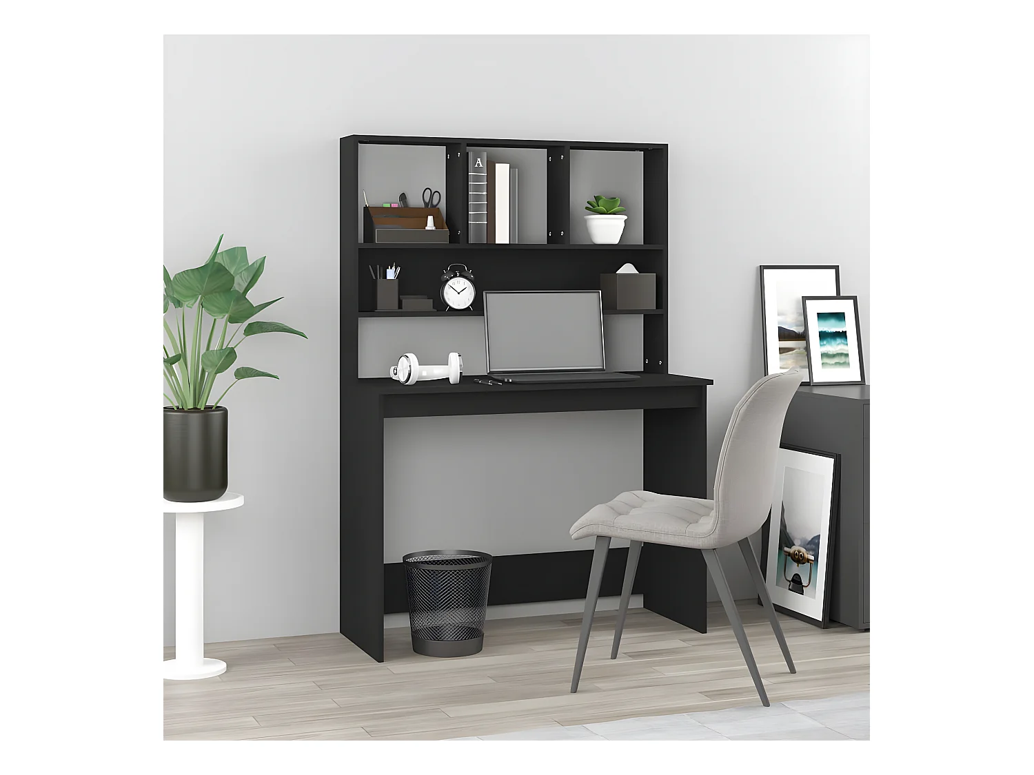 Bureau avec étagères Noir 102x45x148 cm Bois d'ingénierie